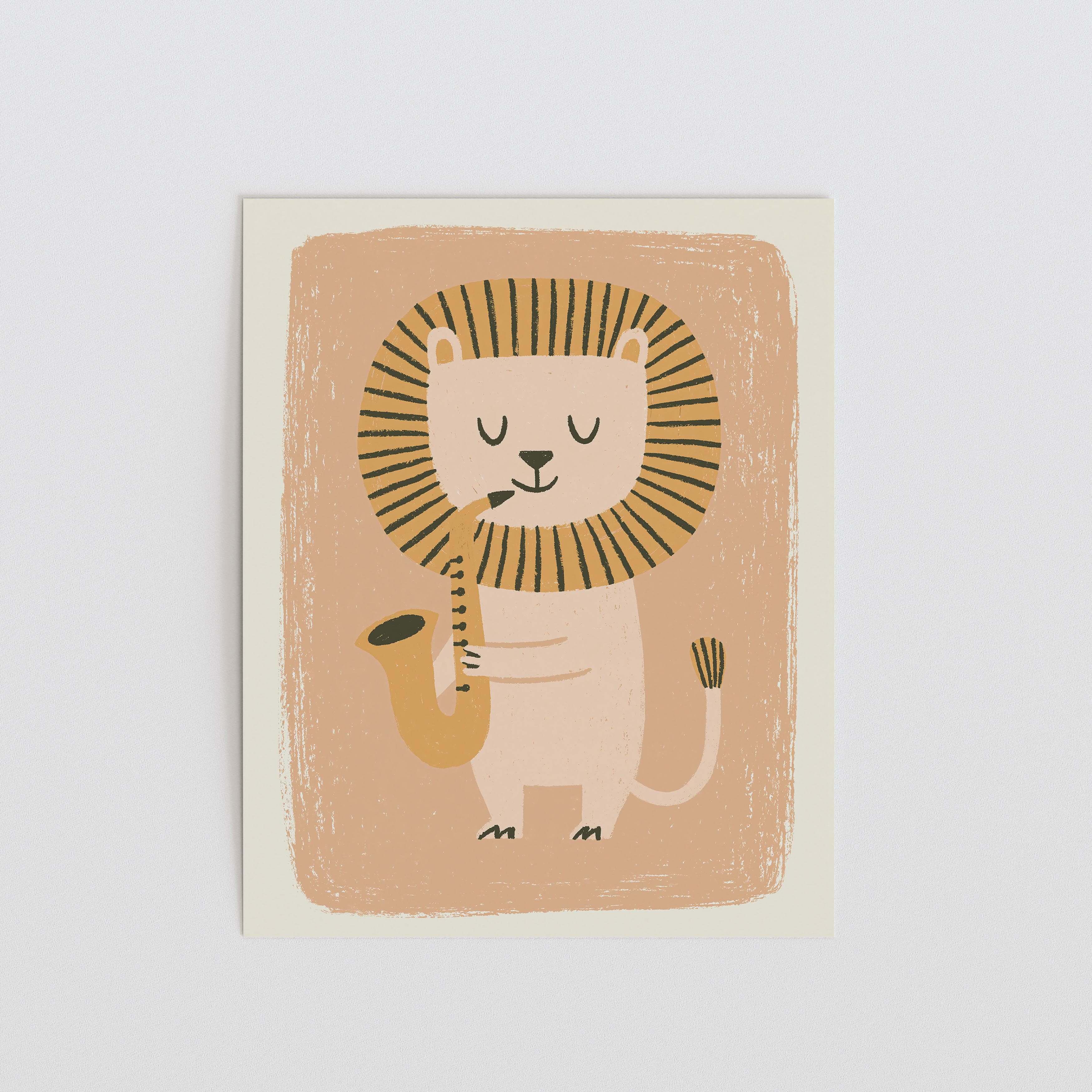 Saxophone Lion Nursery Print