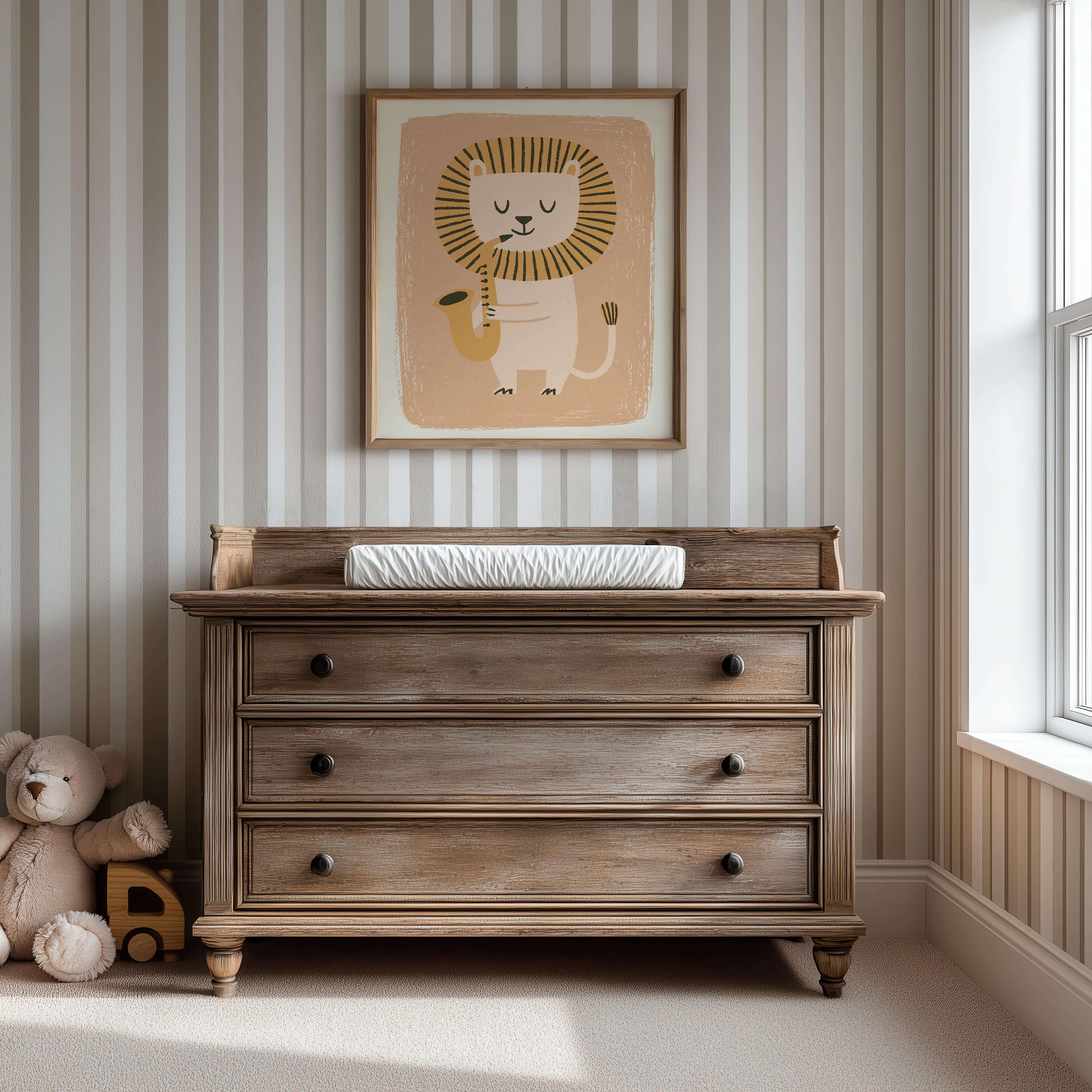 Saxophone Lion Nursery Print