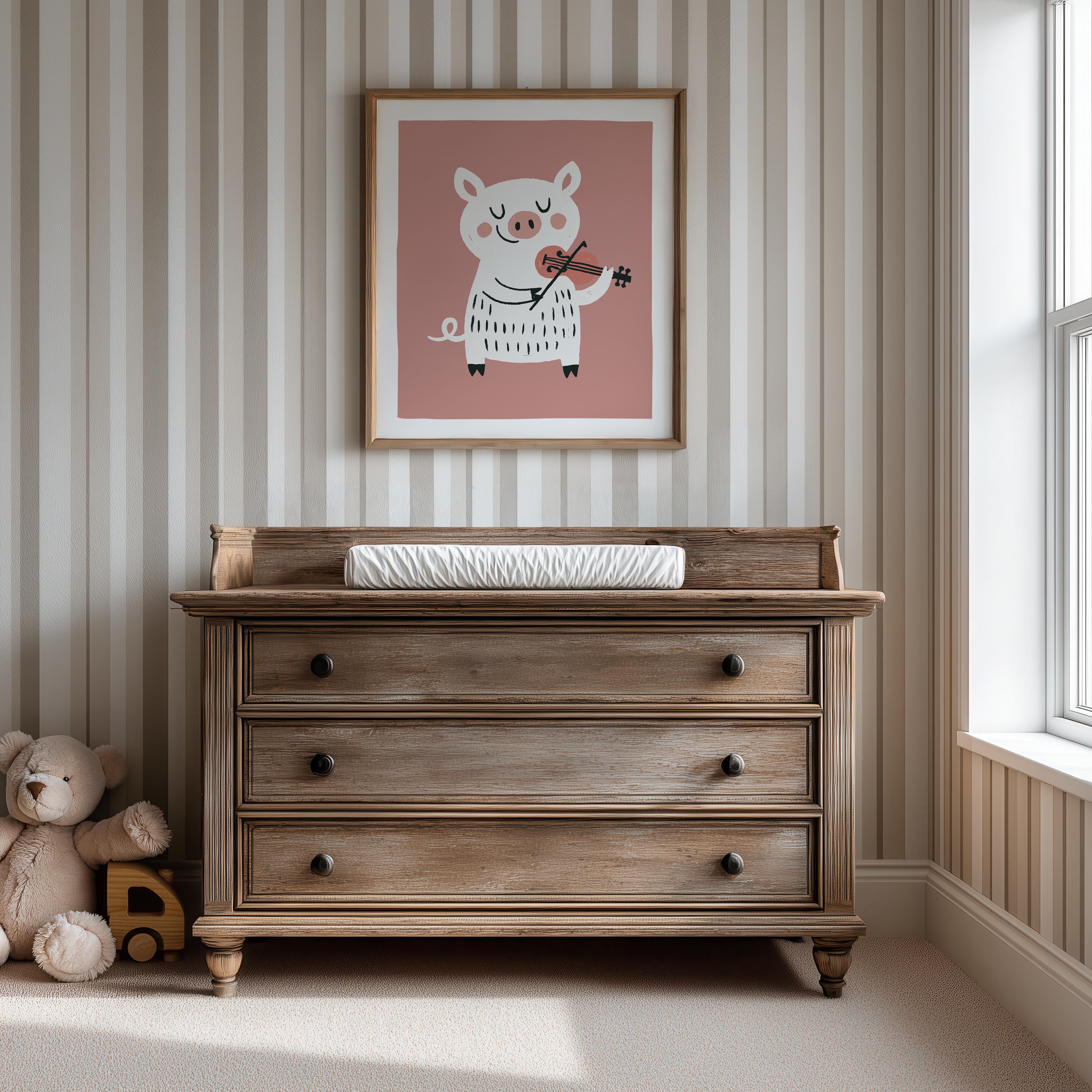 Violin Pig Nursery Print