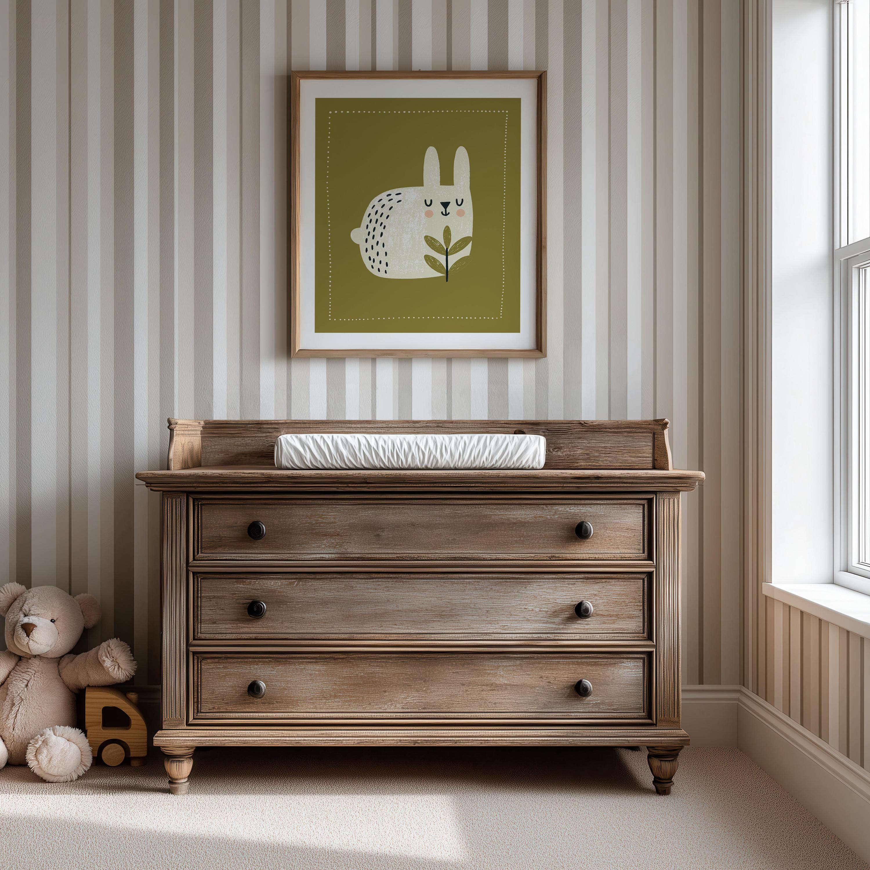 Olive bunny rabbit nursery print
