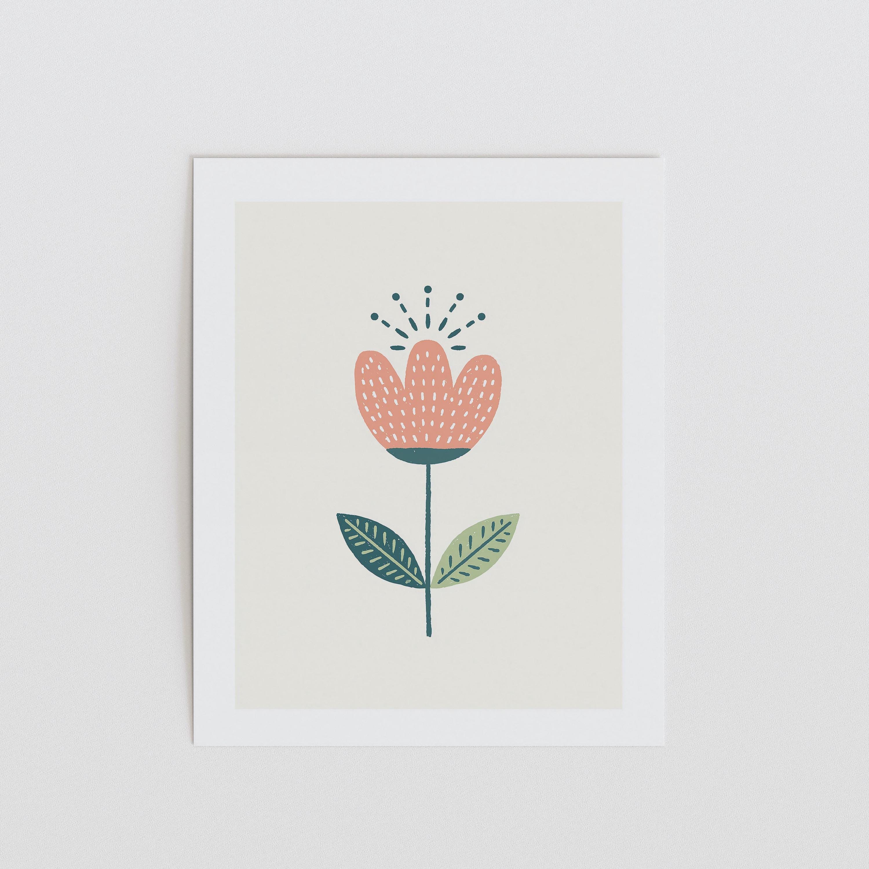 Pink tulip nursery print