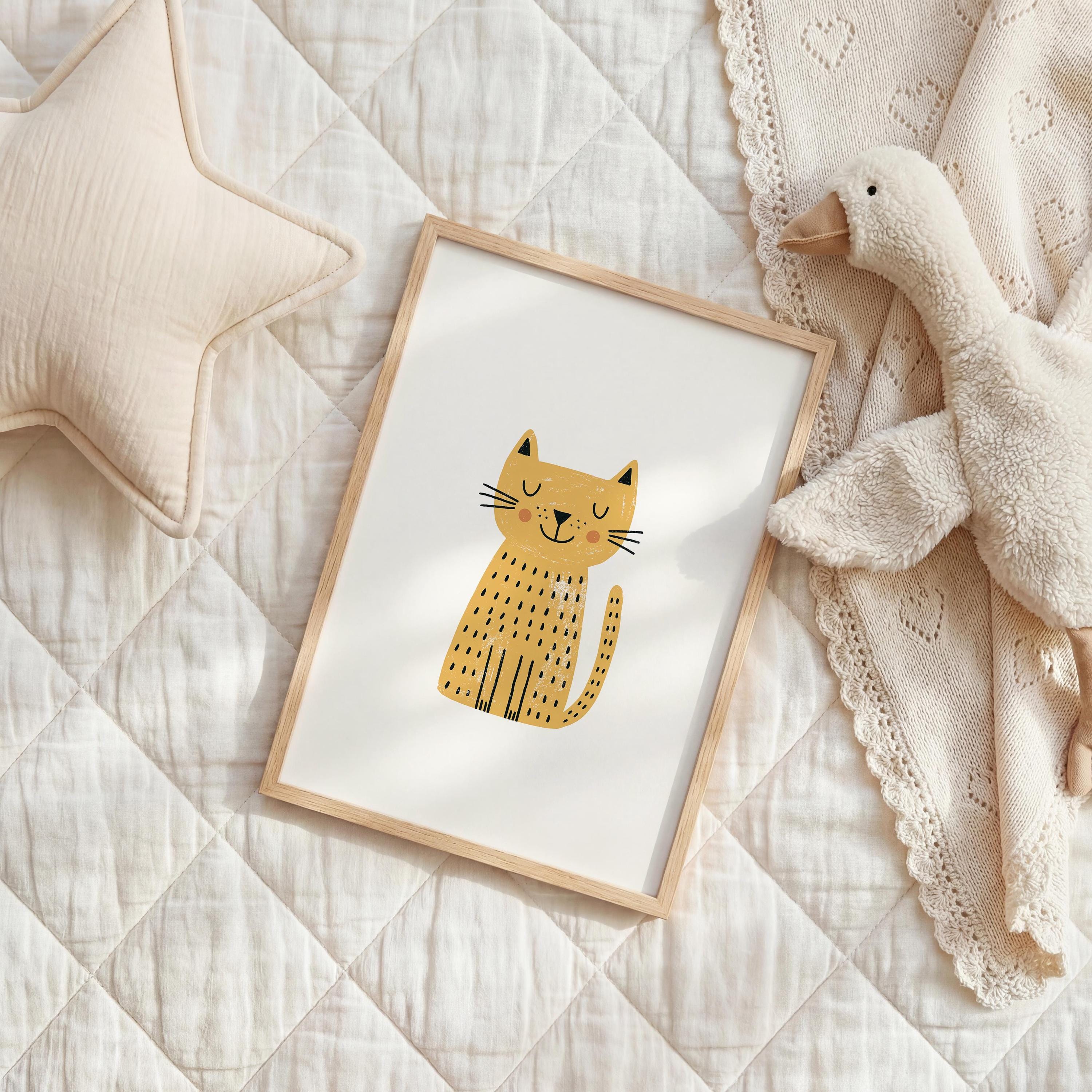 Mustard cat nursery print
