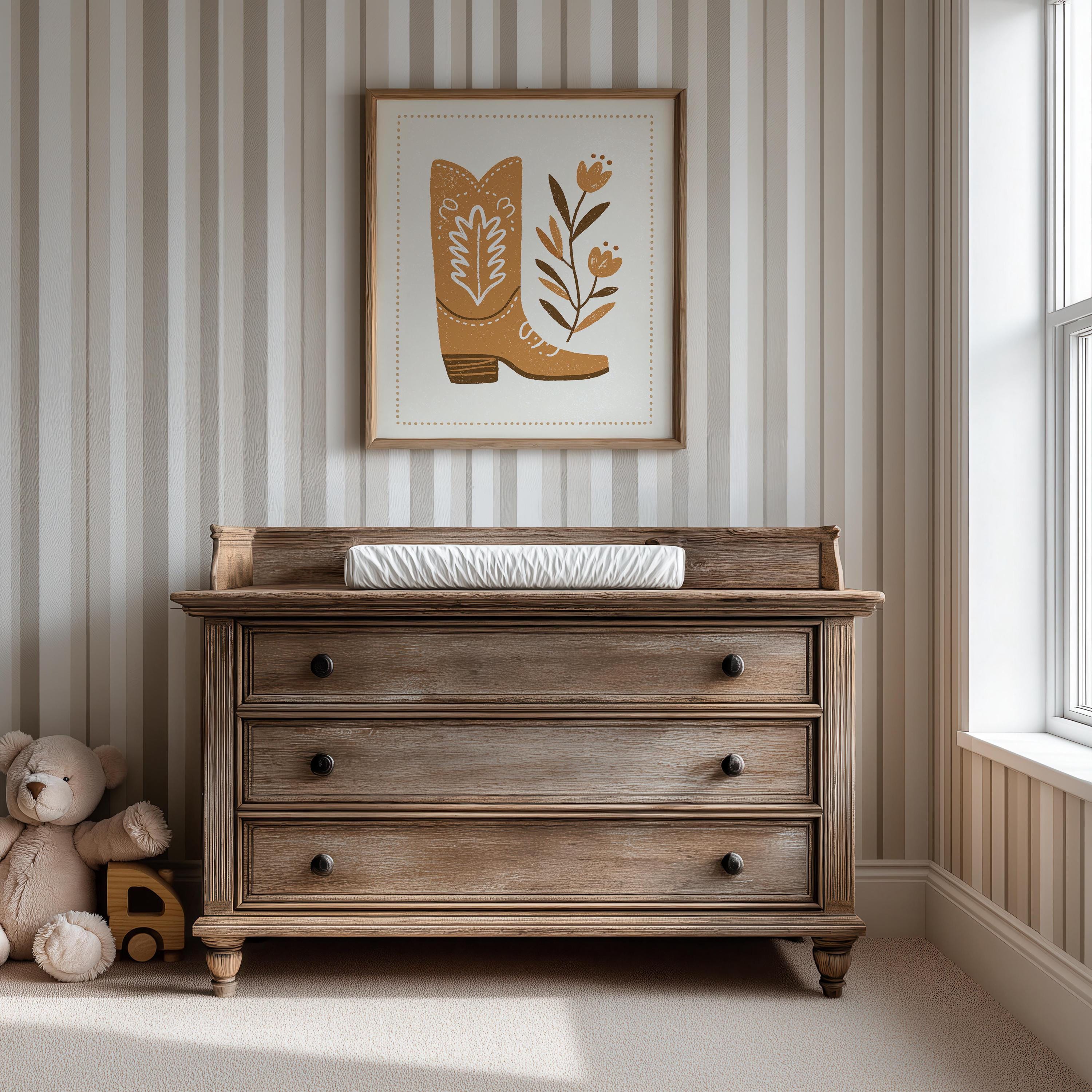 Cowboy boot with wildflowers nursery print