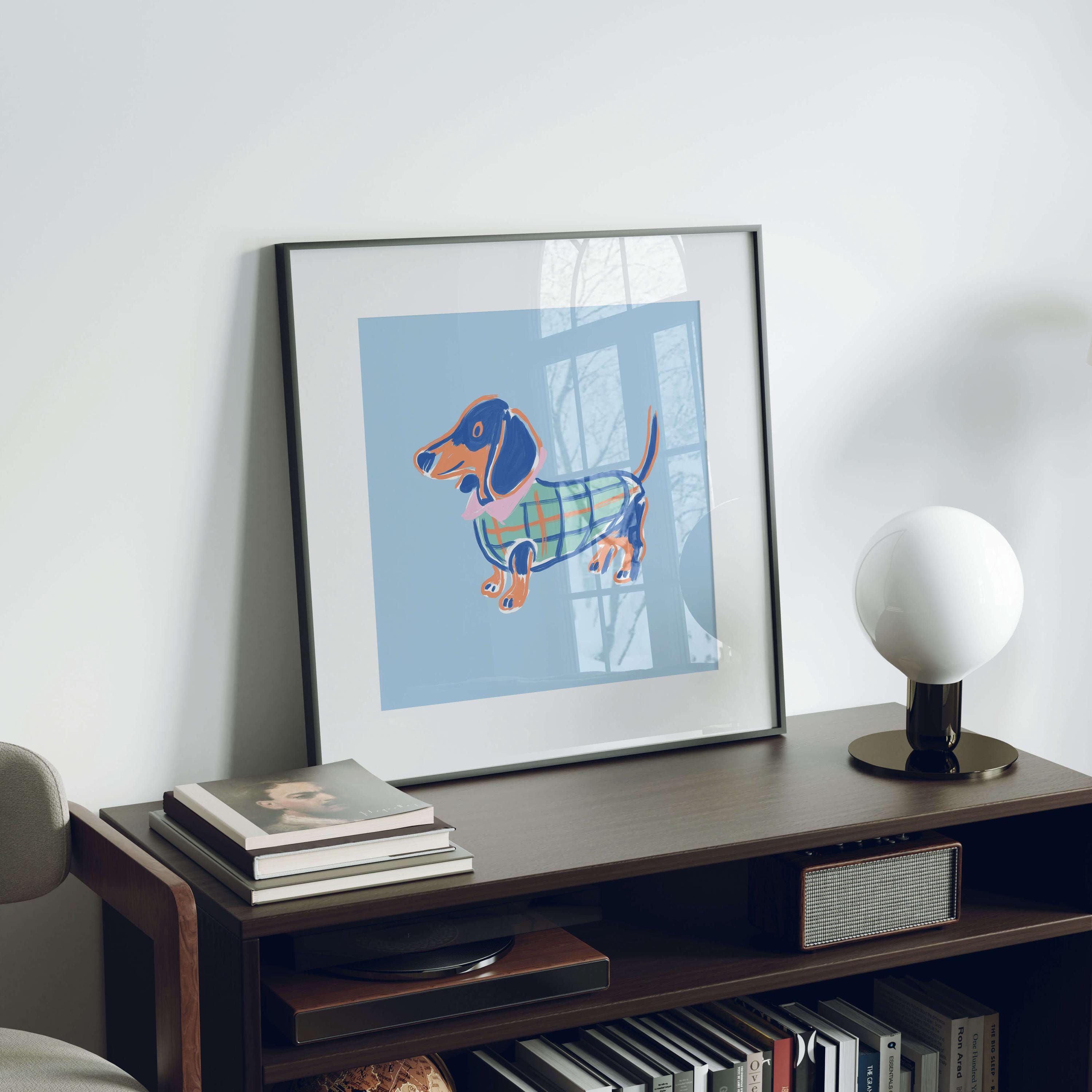 Dachshund Plaid Coat Art Print