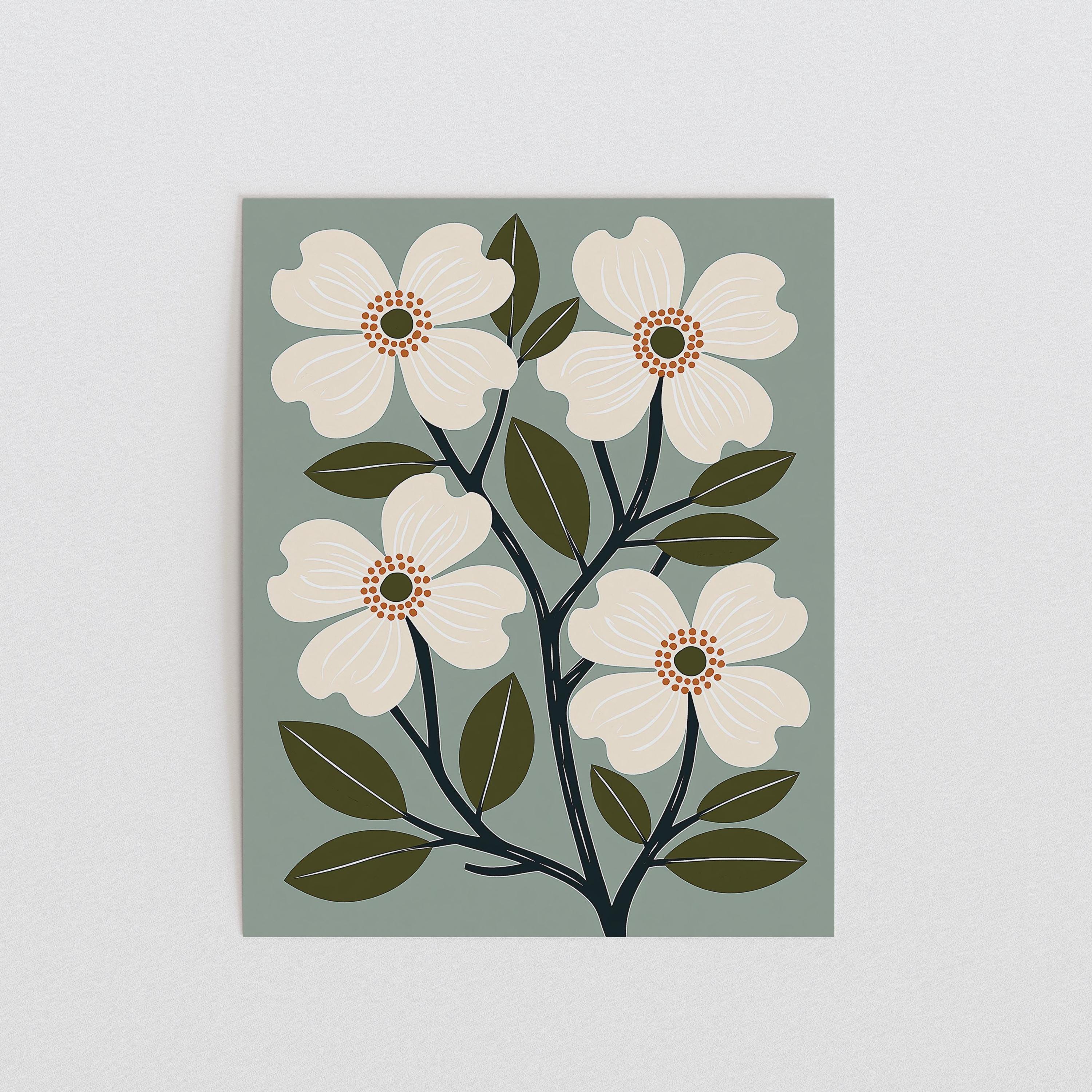 Virginia state flower art print, American dogwood