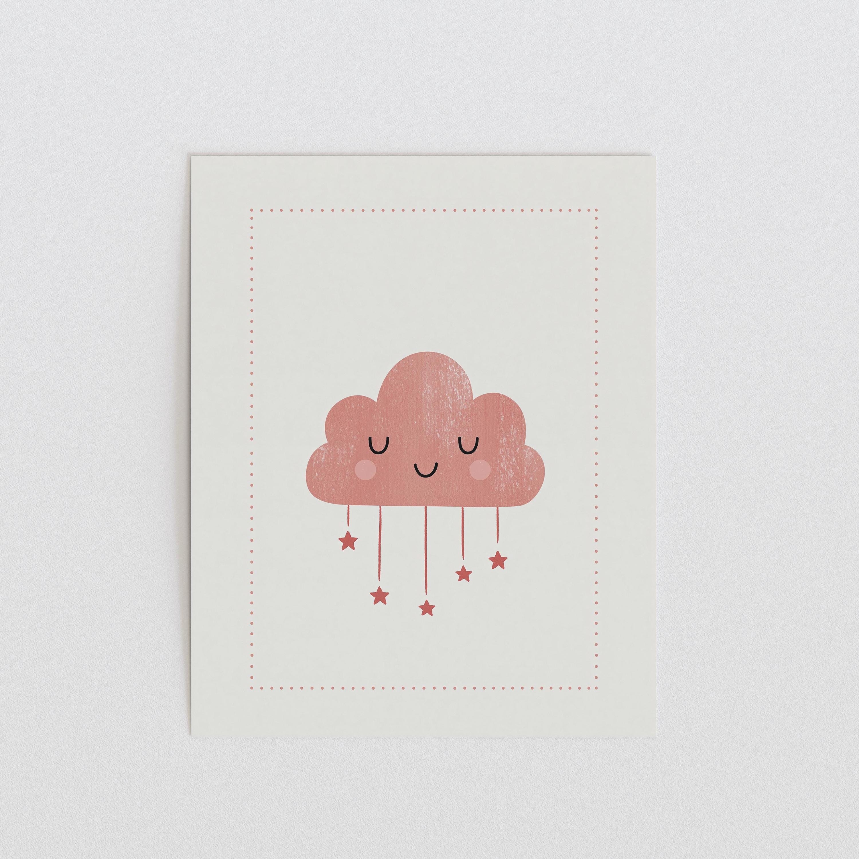 Pink cloud with stars nursery print