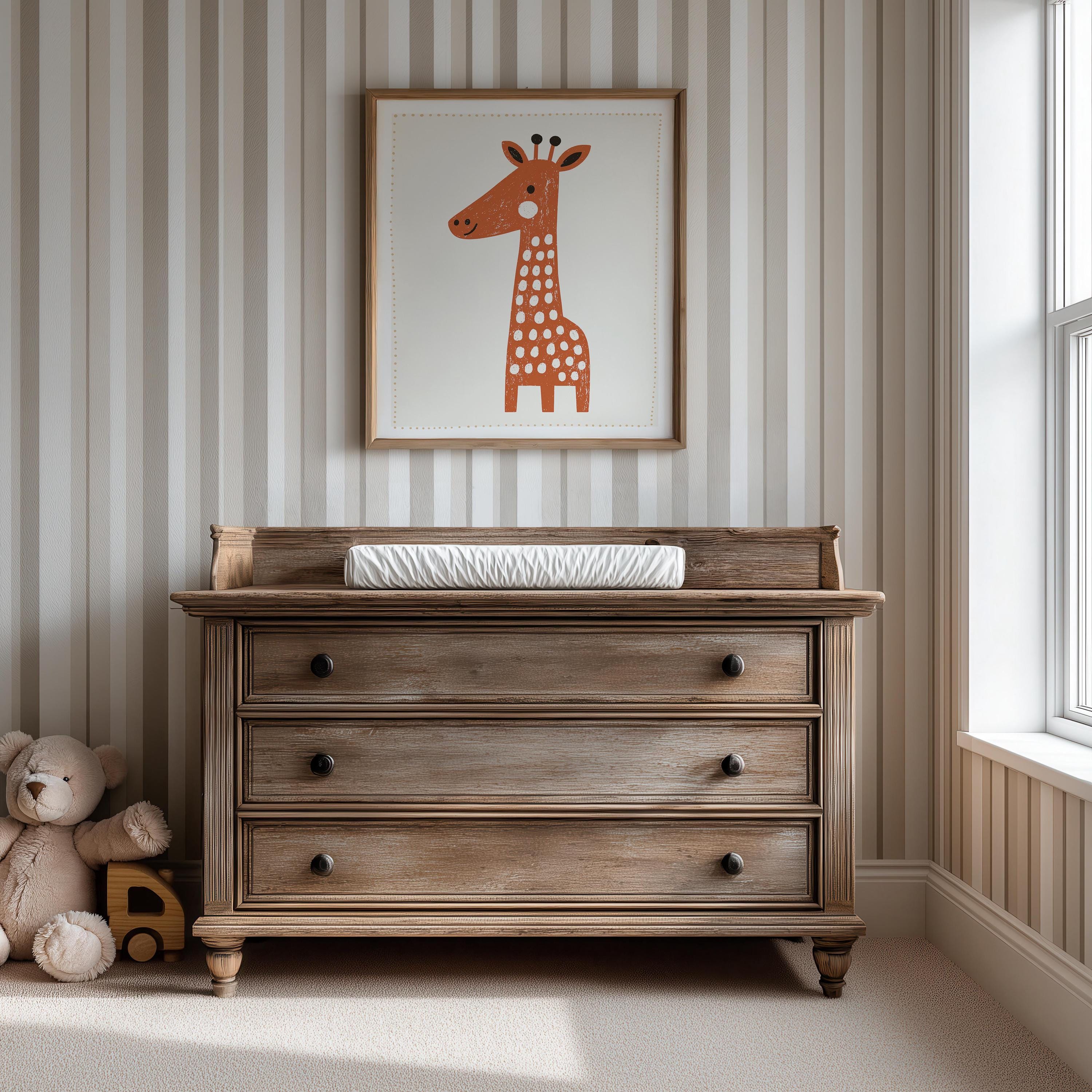 Orange giraffe nursery print