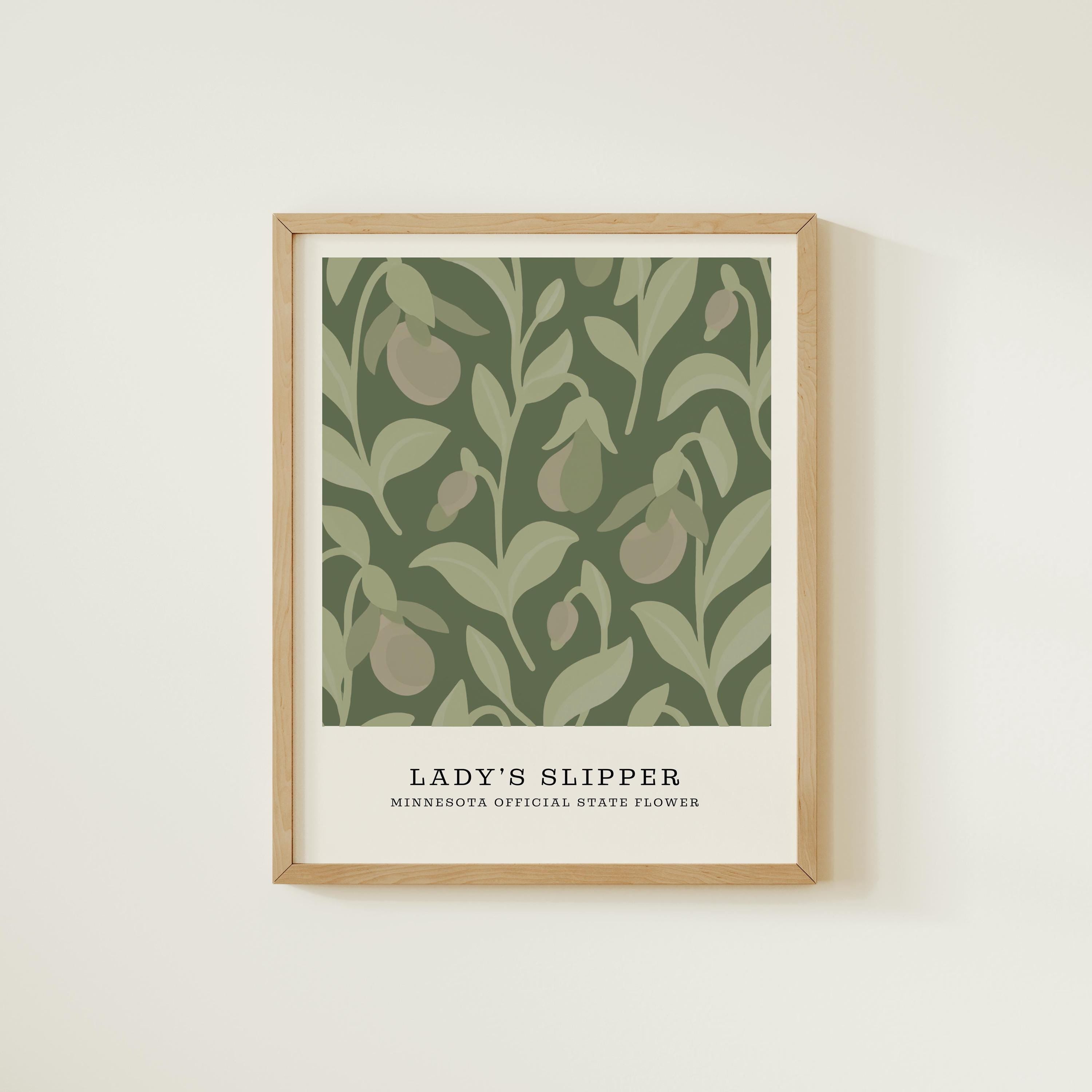 Minnesota state flower art print, pink and white lady's slipper
