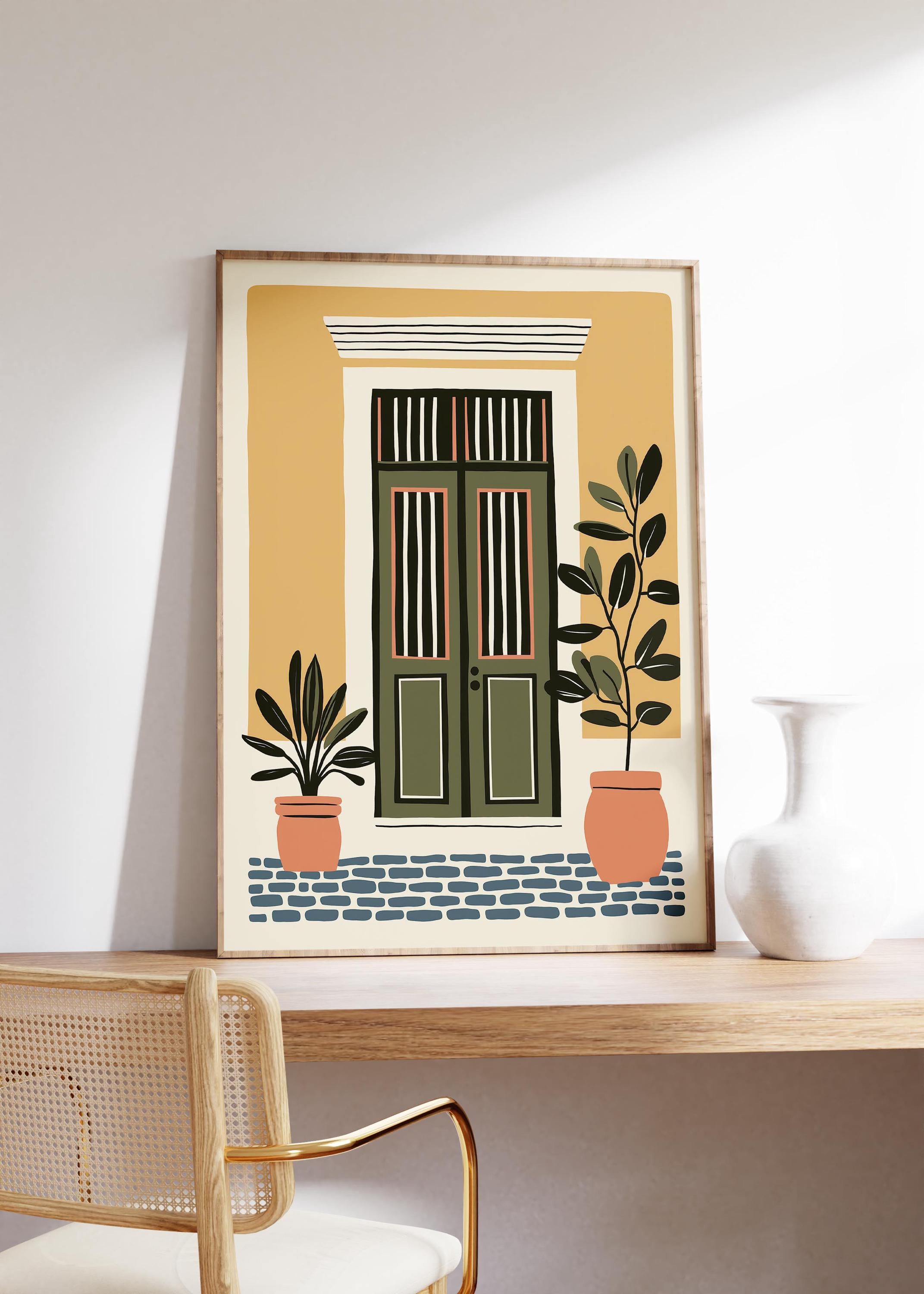 Old San Juan green door art print, Puerto Rico