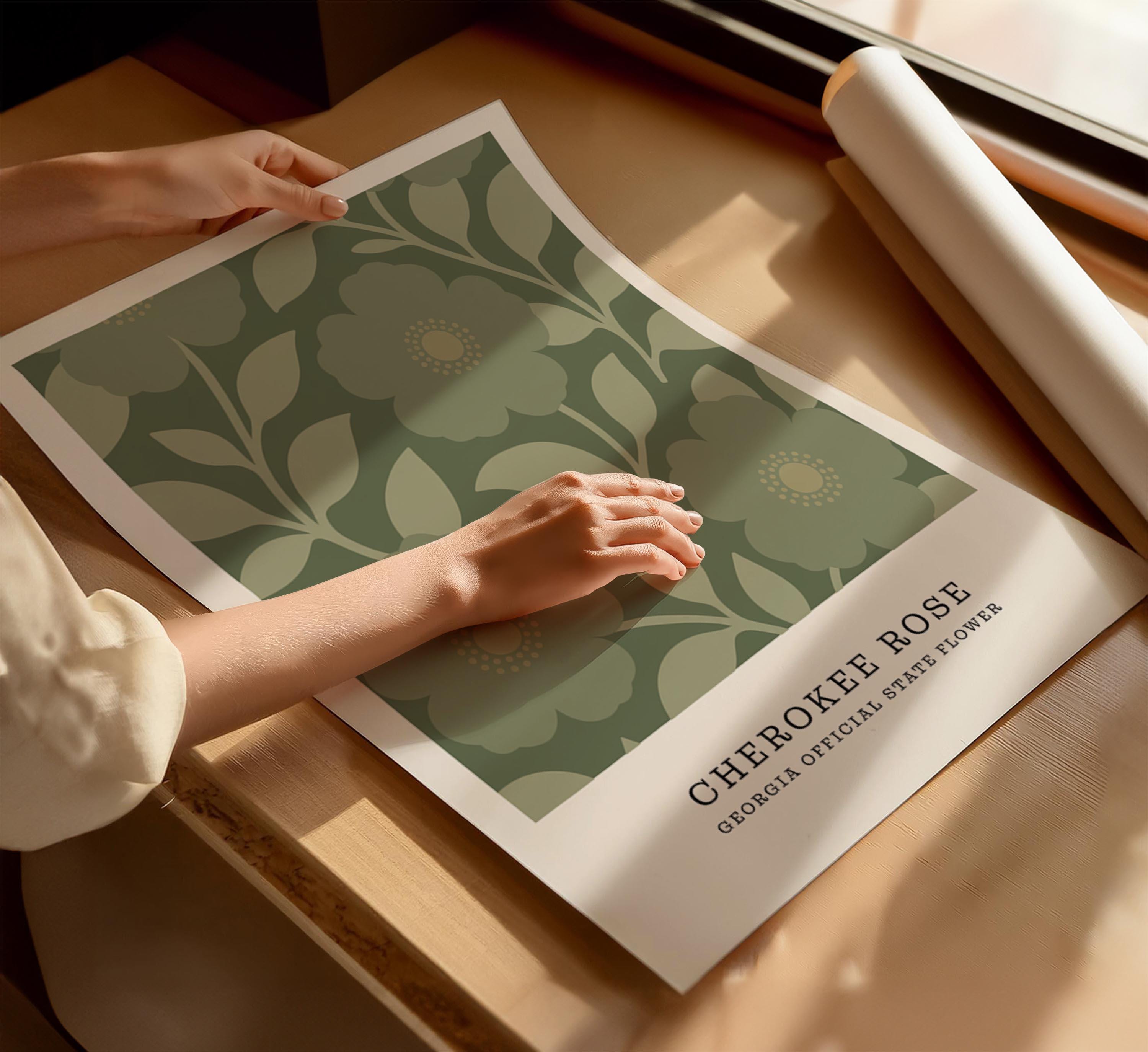 Georgia state flower art print, Cherokee rose
