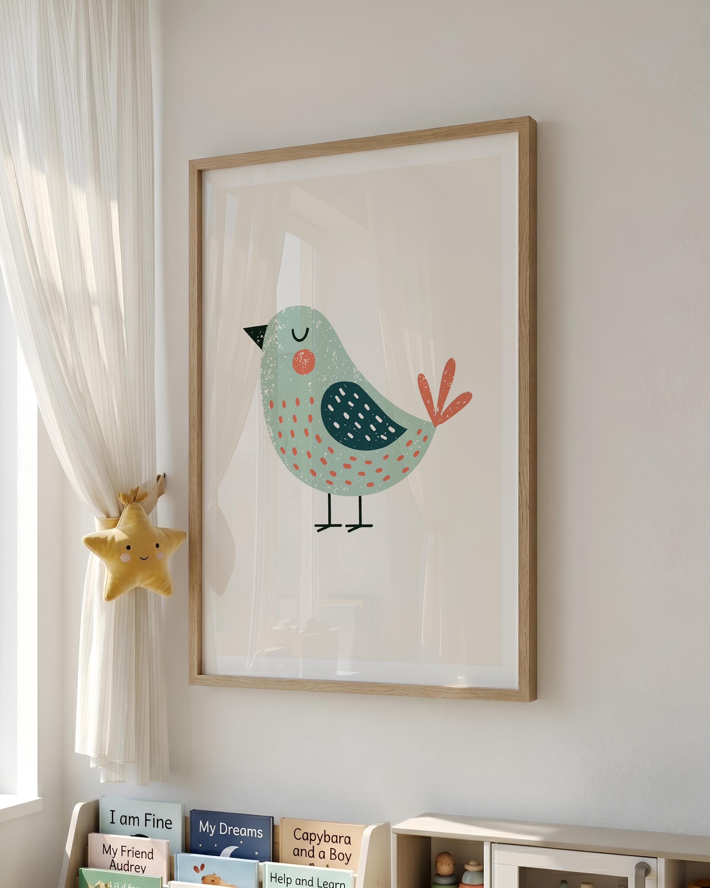 Teal bird nursery print