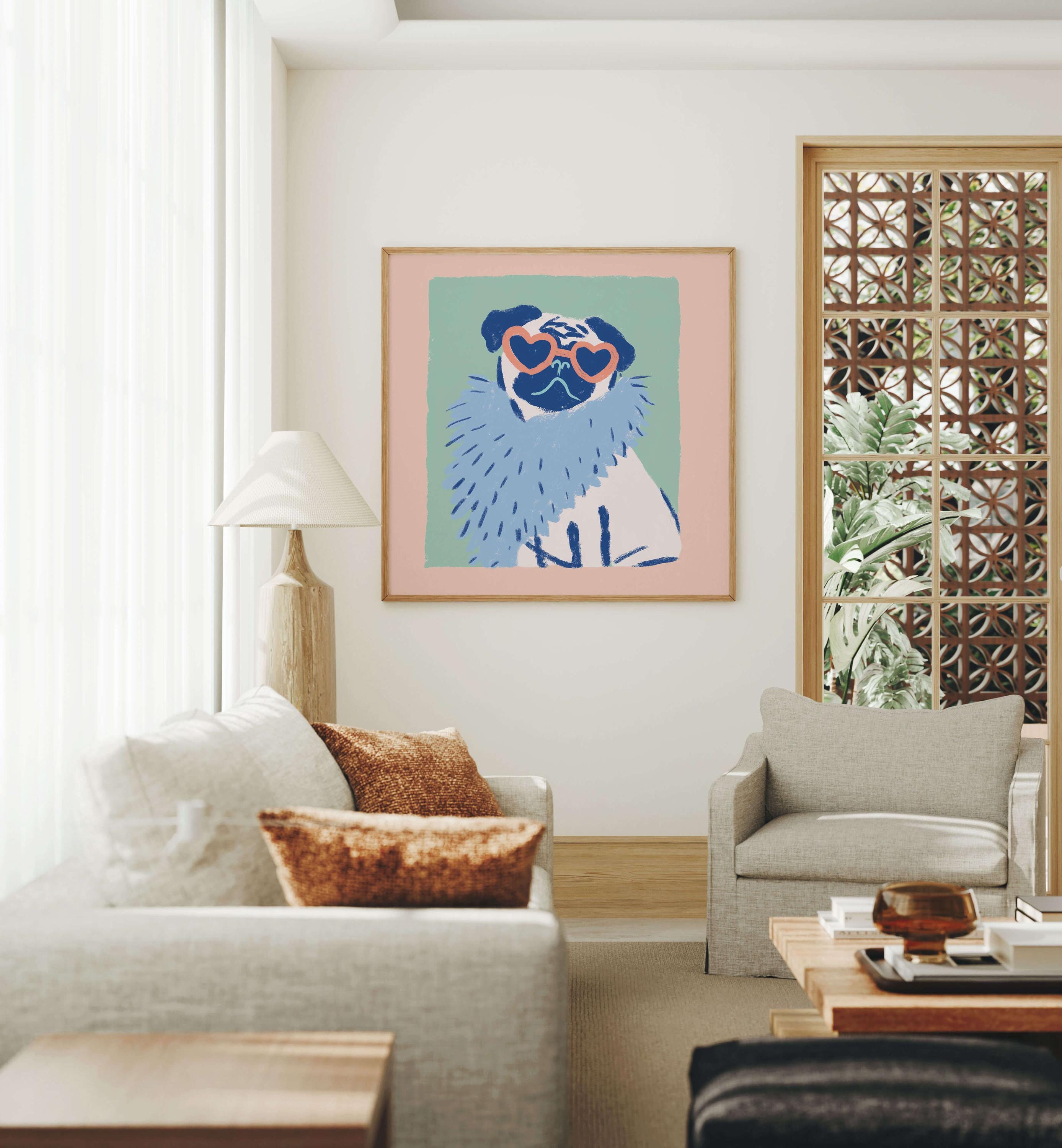 Pug heart sunglasses art print