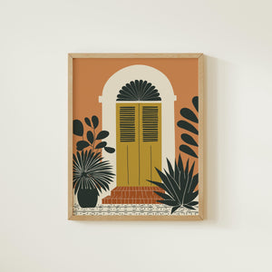 Old San Juan yellow arched door art print, Puerto Rico