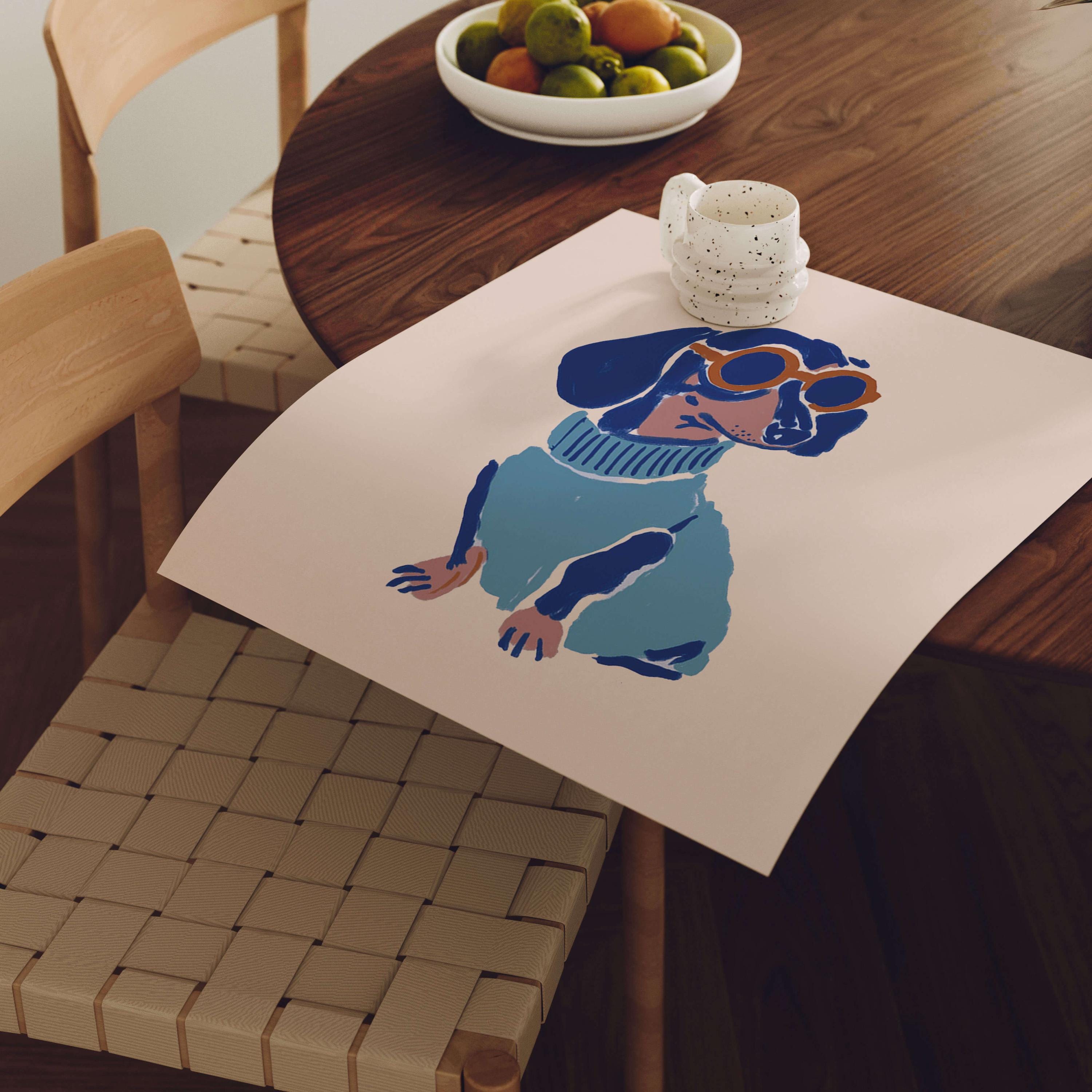 Dachshund blue sweater art print