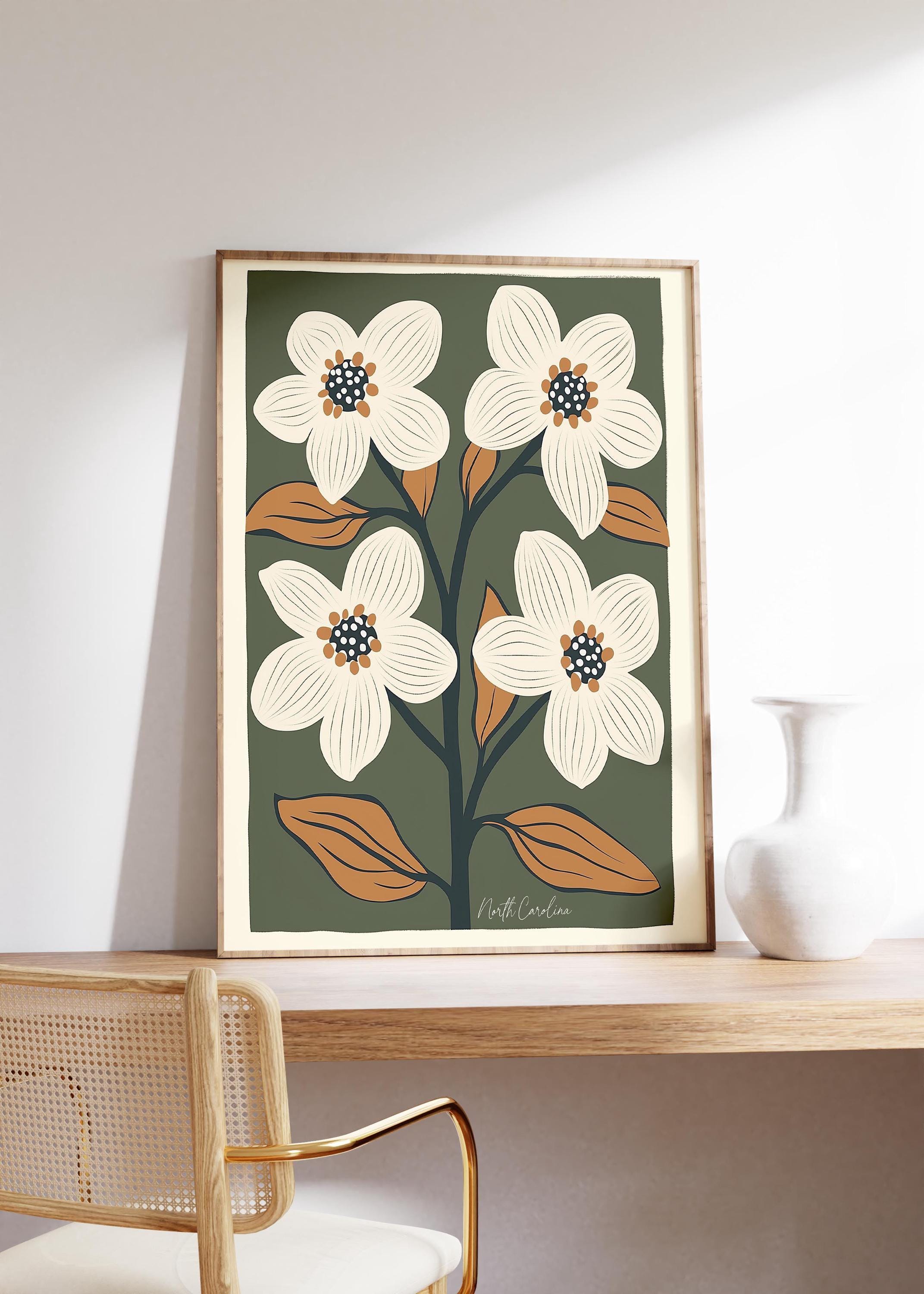 North Carolina state flower art print, dogwood