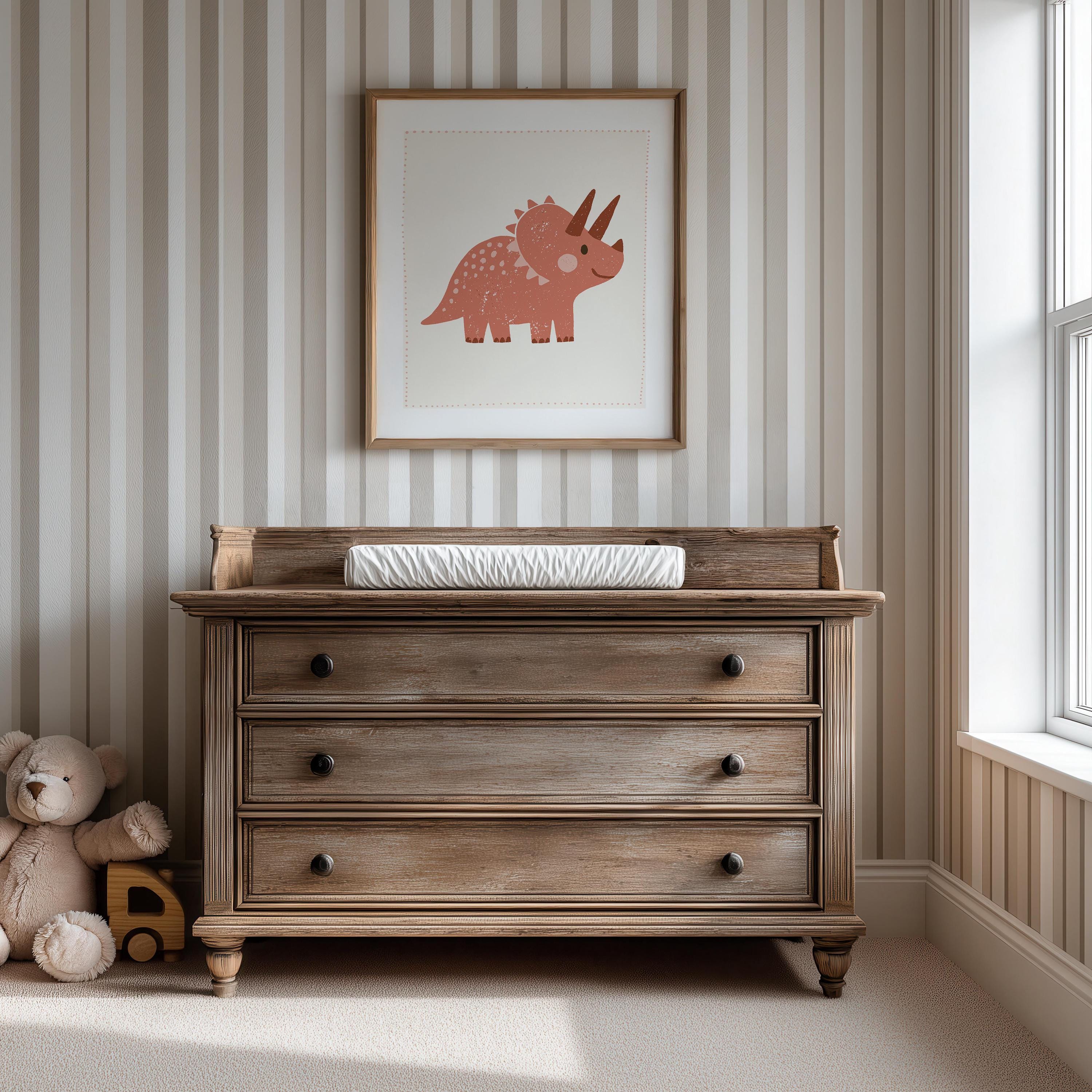 Coral triceratops nursery print