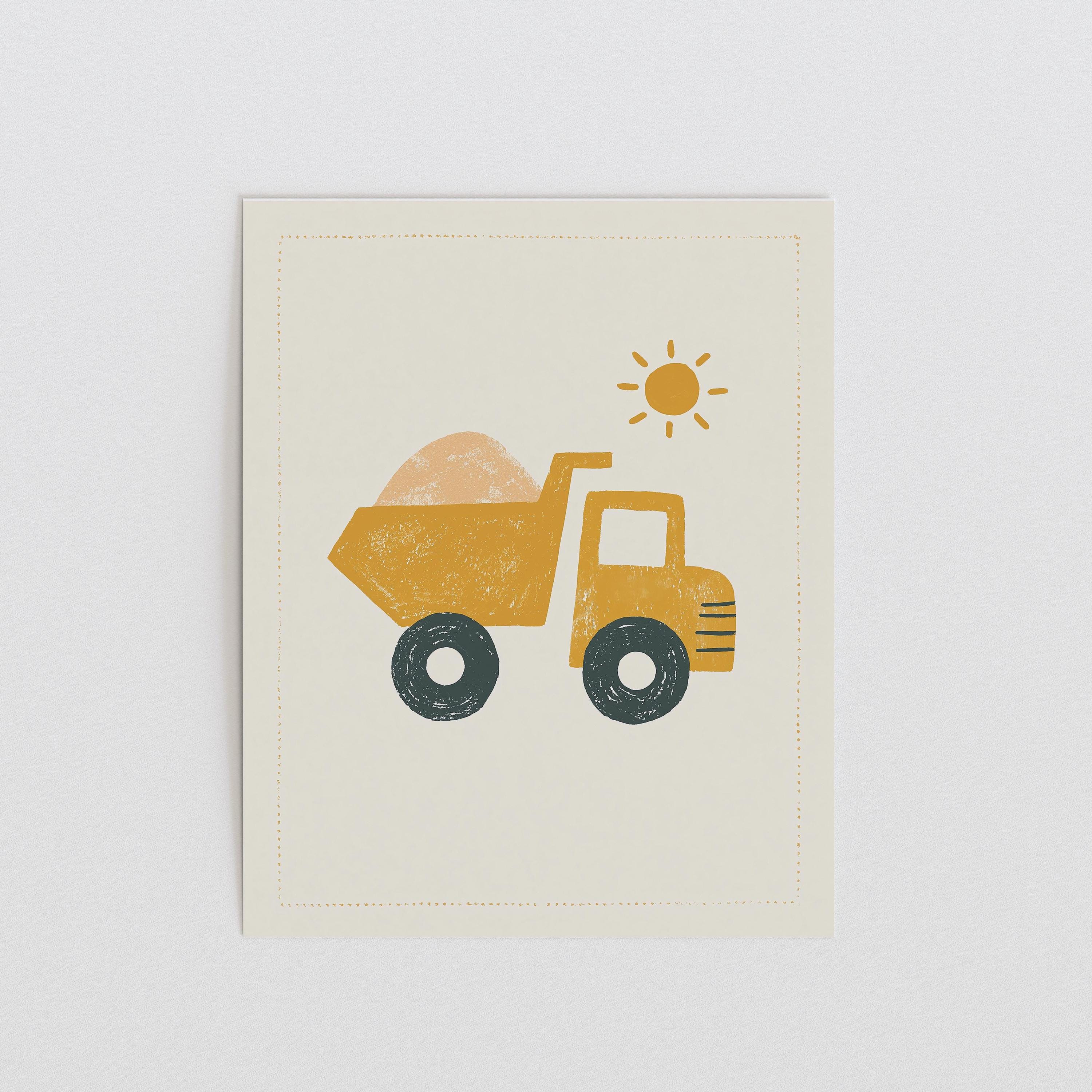 Yellow dump truck nursery print