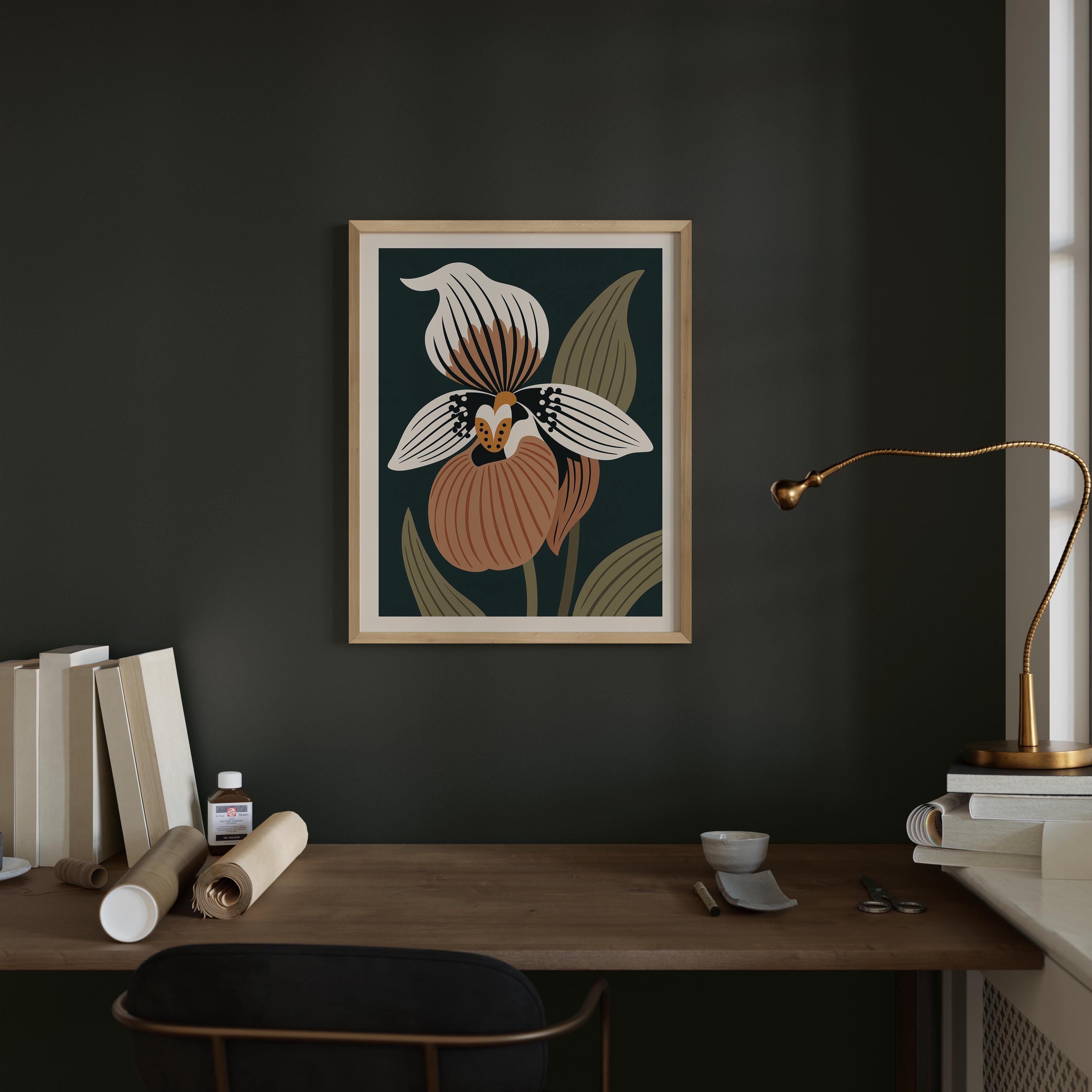 Minnesota state flower art print, pink and white lady's slipper