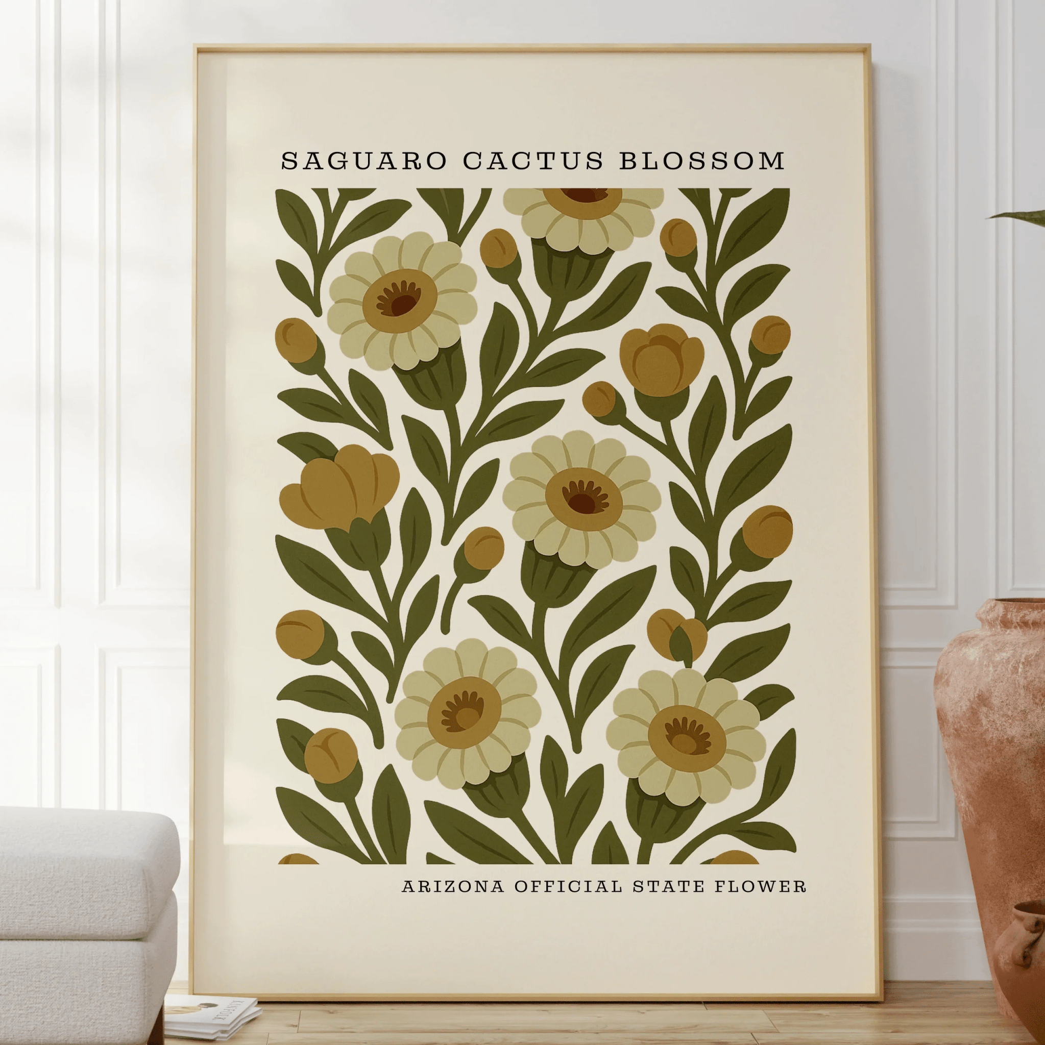 Arizona state flower art print, saguaro cactus blossom