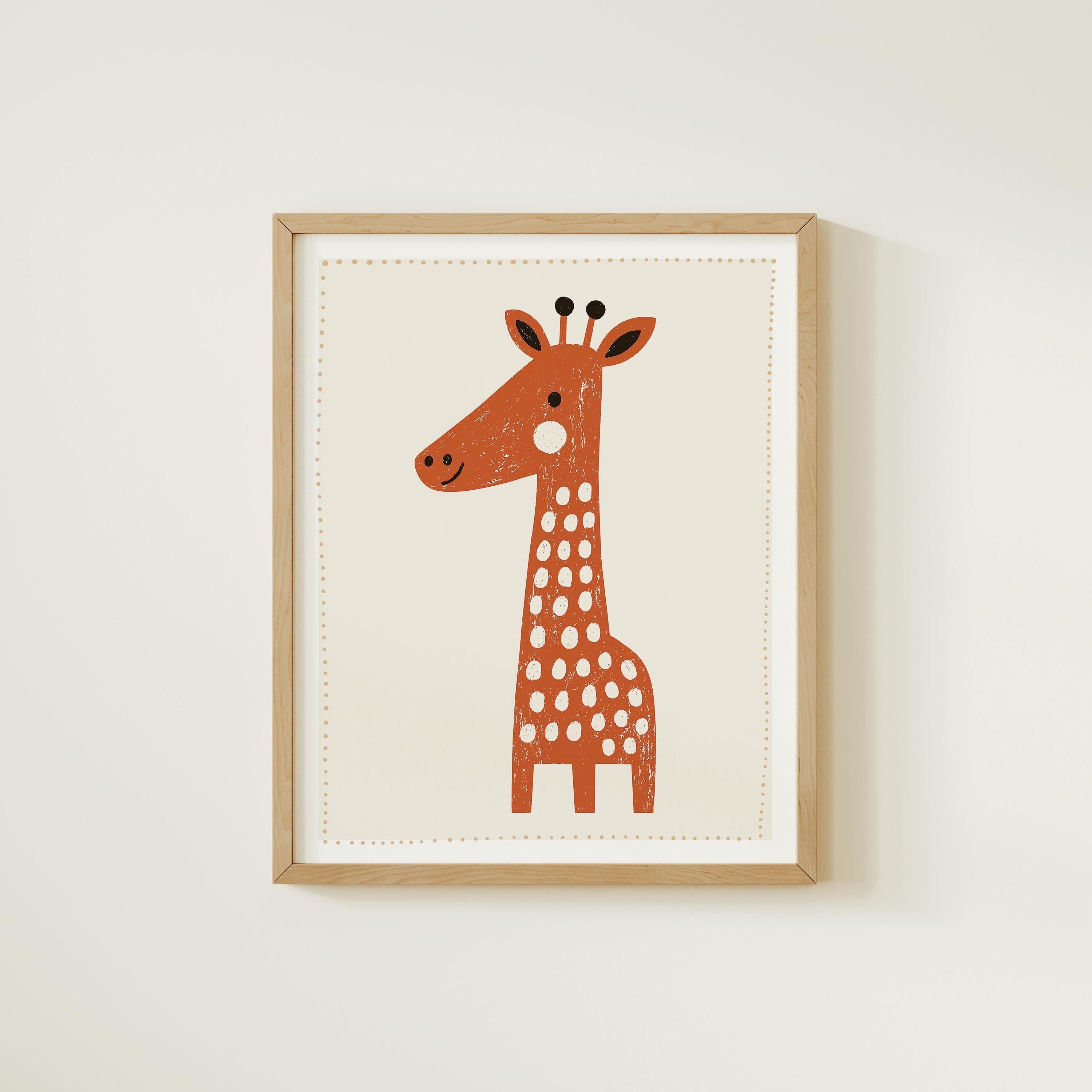 Orange giraffe nursery print