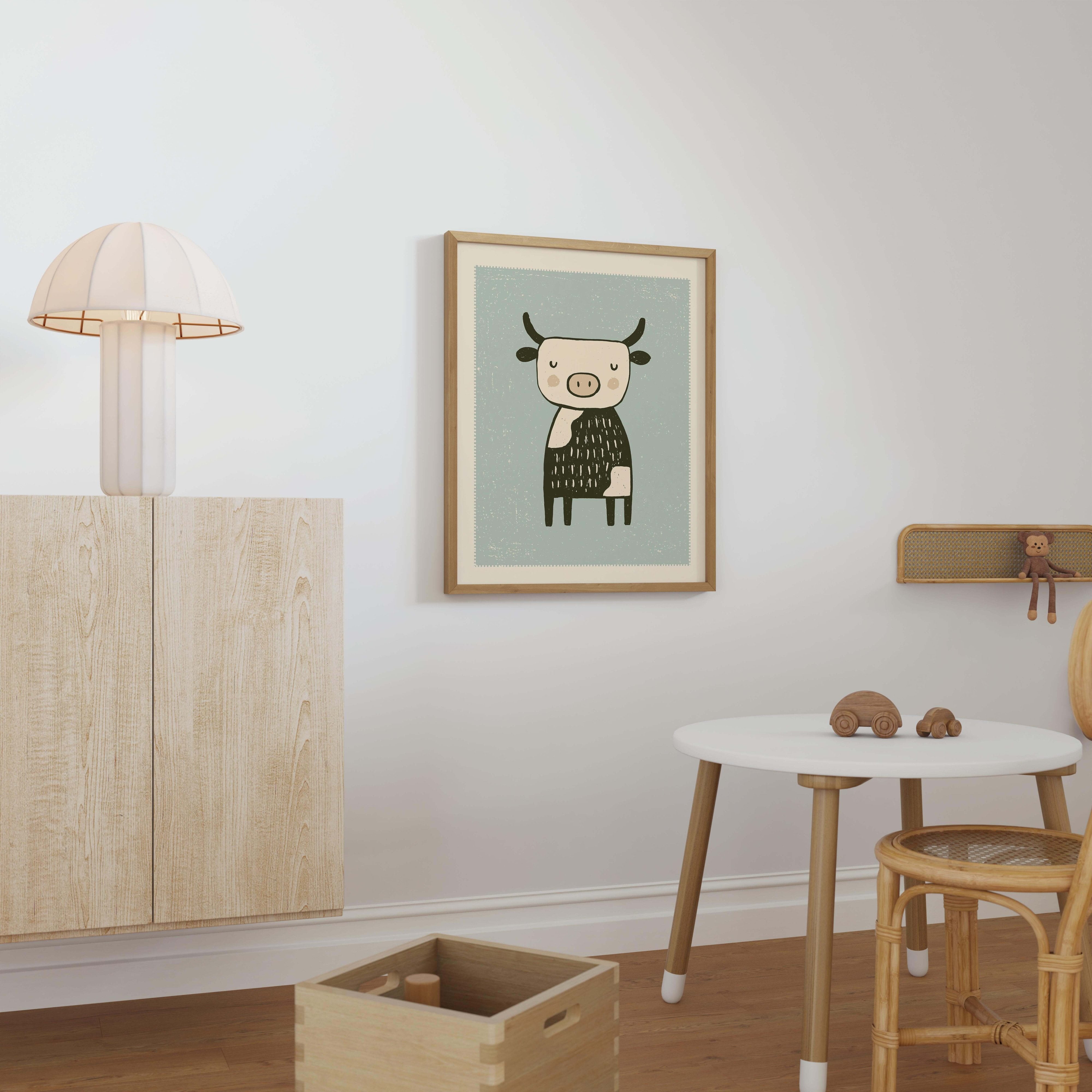 Black and White Cow Nursery Print - Framed Mockup