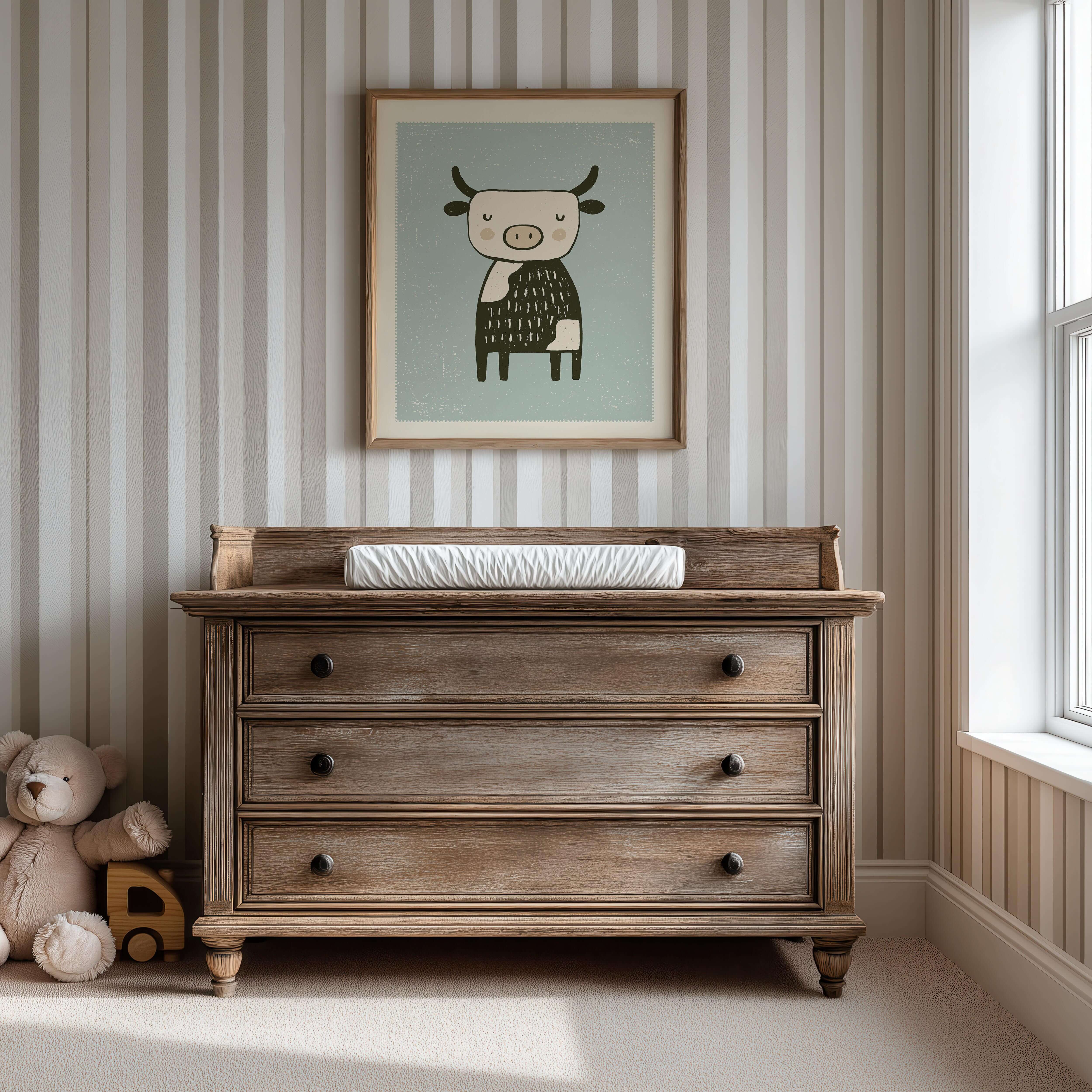 Black and White Cow Nursery Print - Framed Mockup