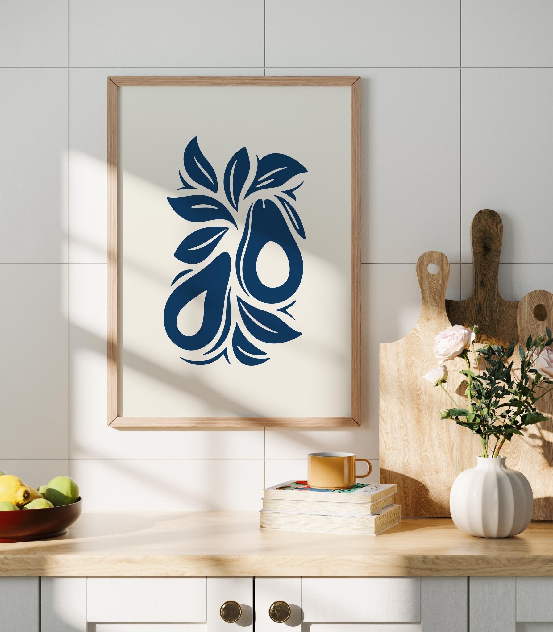 Blue Avocado Art Print, Minimal Kitchen Wall Decor - The FlatFile Society