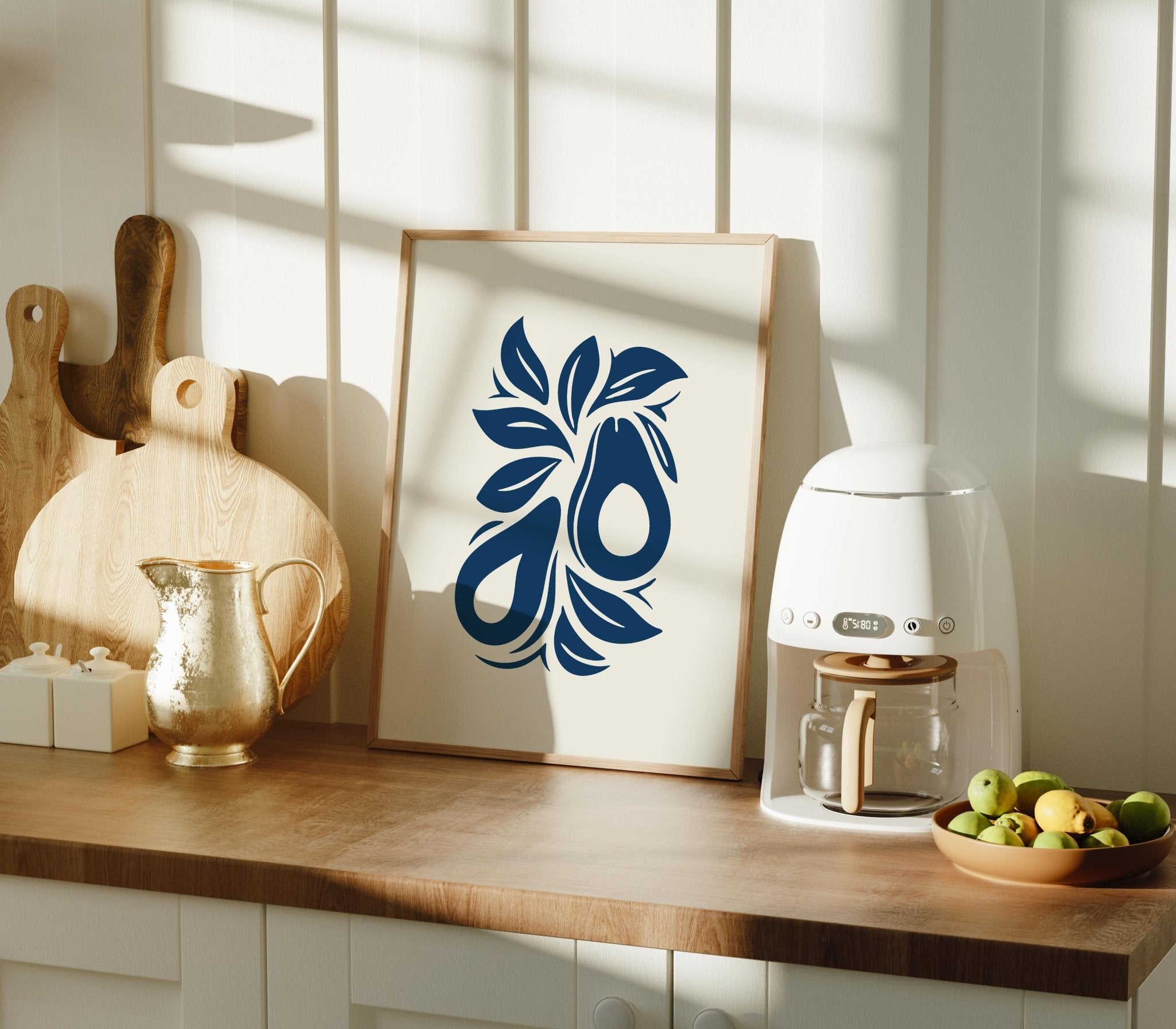 Blue Avocado Art Print, Minimal Kitchen Wall Decor - The FlatFile Society