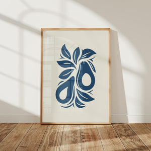 Blue Avocado Art Print, Minimal Kitchen Wall Decor - The FlatFile Society