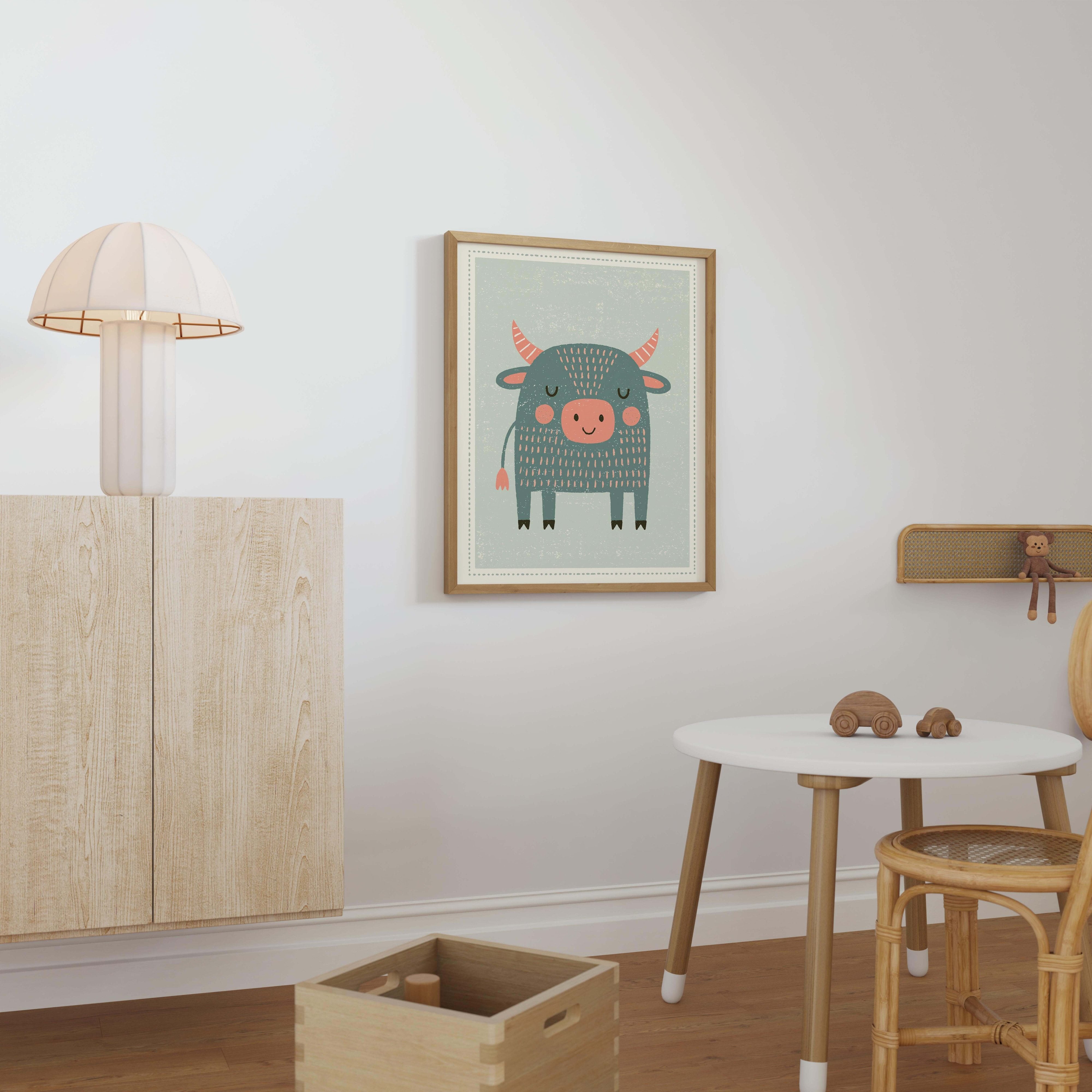 Blue Bull Nursery Print - Framed Mockup