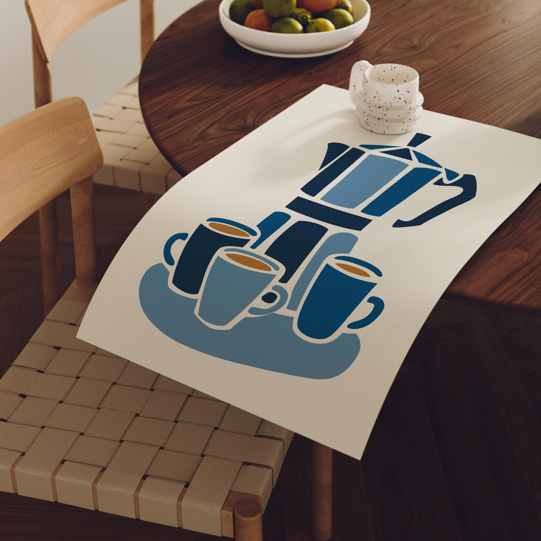 Blue Moka Pot Art Print, Minimal Coffee Kitchen Decor - The FlatFile Society