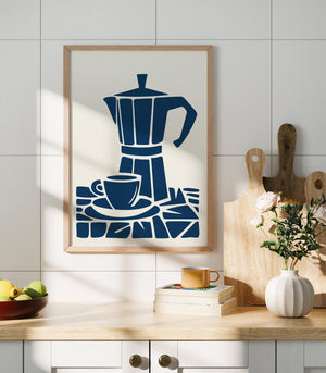 Blue Stovetop Espresso Maker Print, Italian Coffee Wall Art - The FlatFile Society
