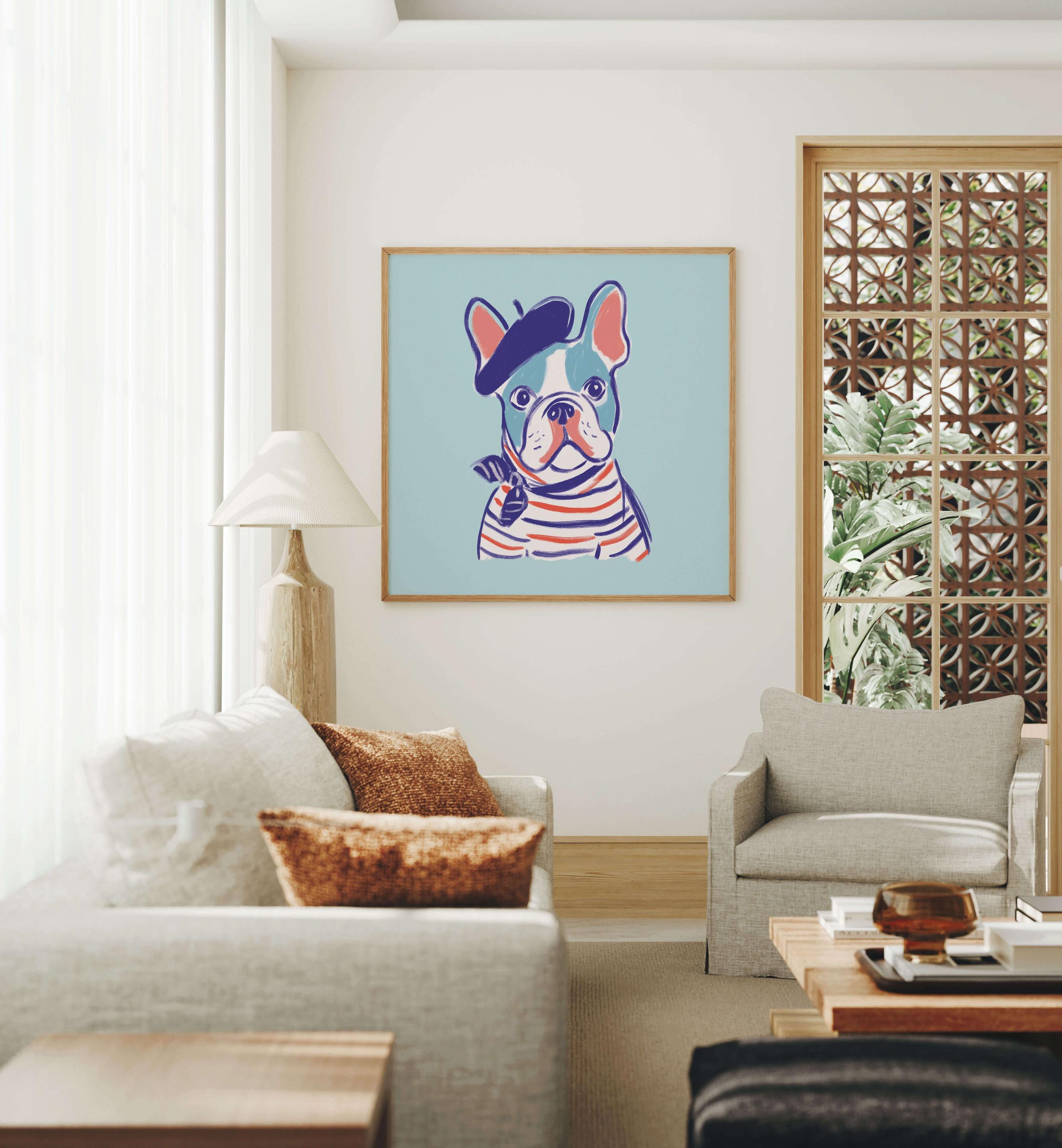 French Bulldog beret art print
