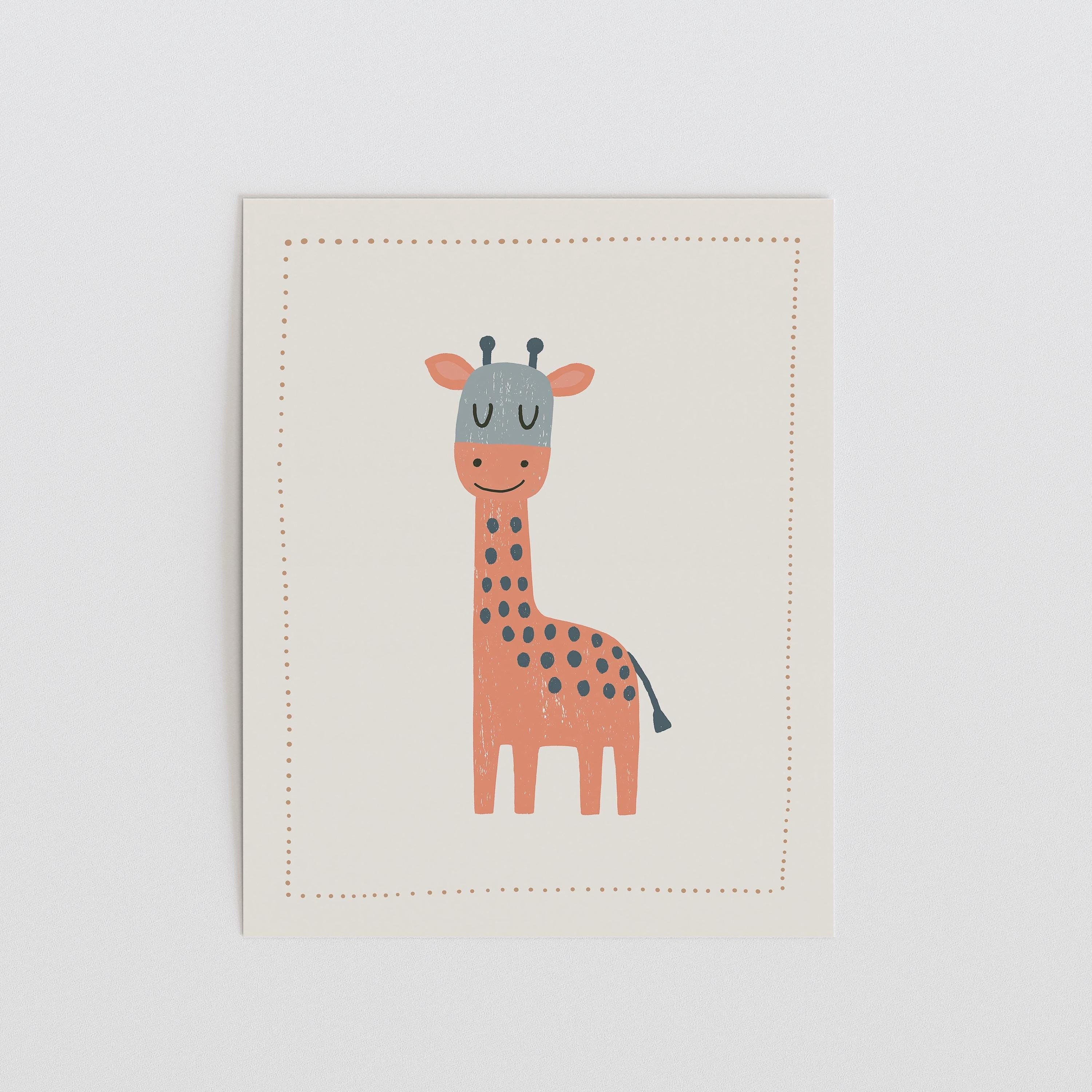 Coral giraffe nursery print
