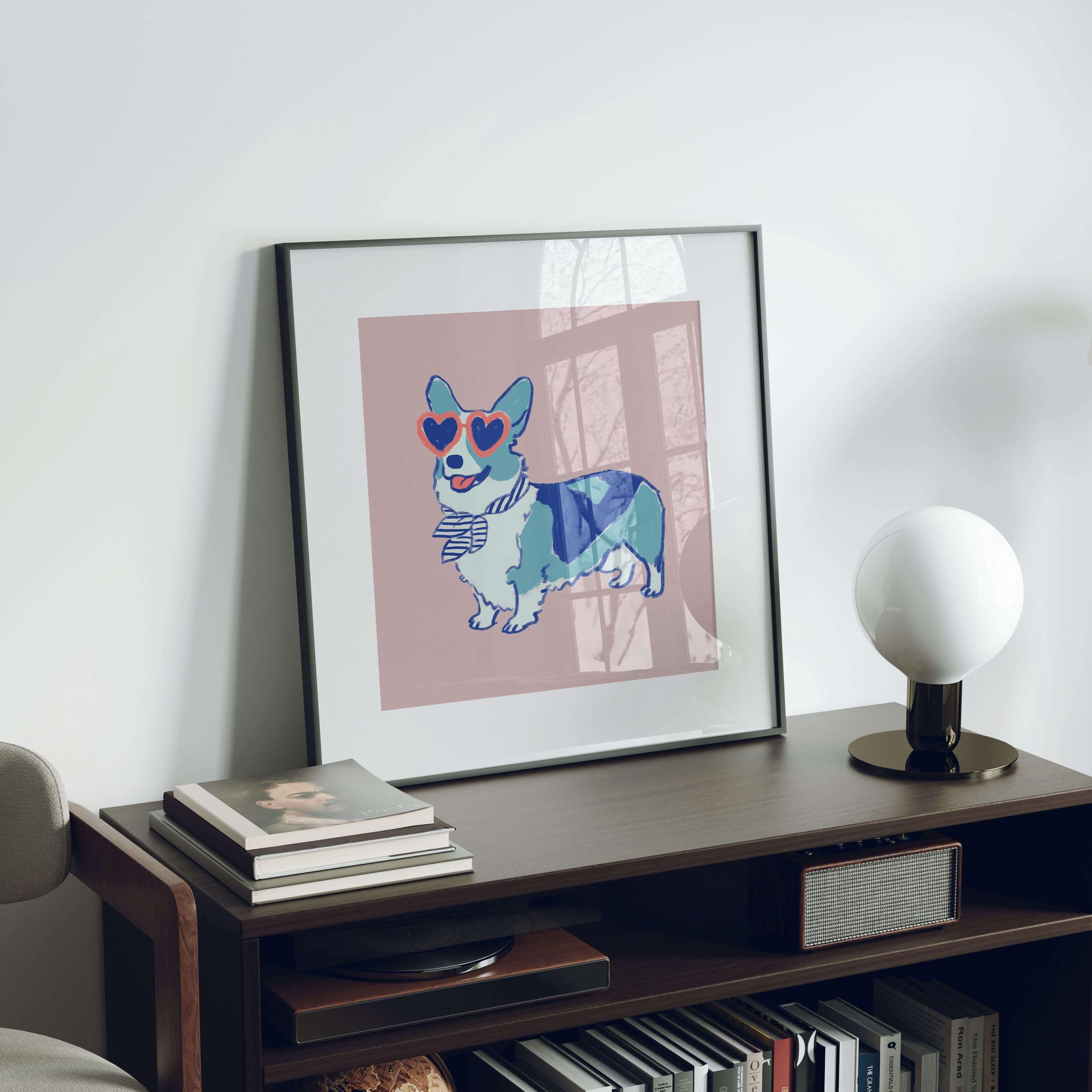 Corgi heart sunglasses art print