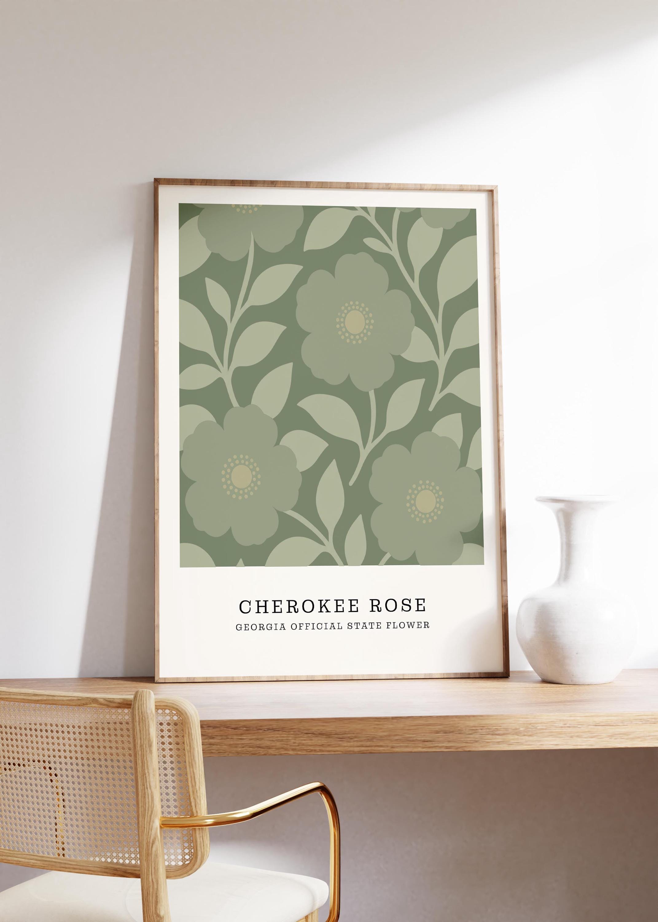 Georgia state flower art print, Cherokee rose