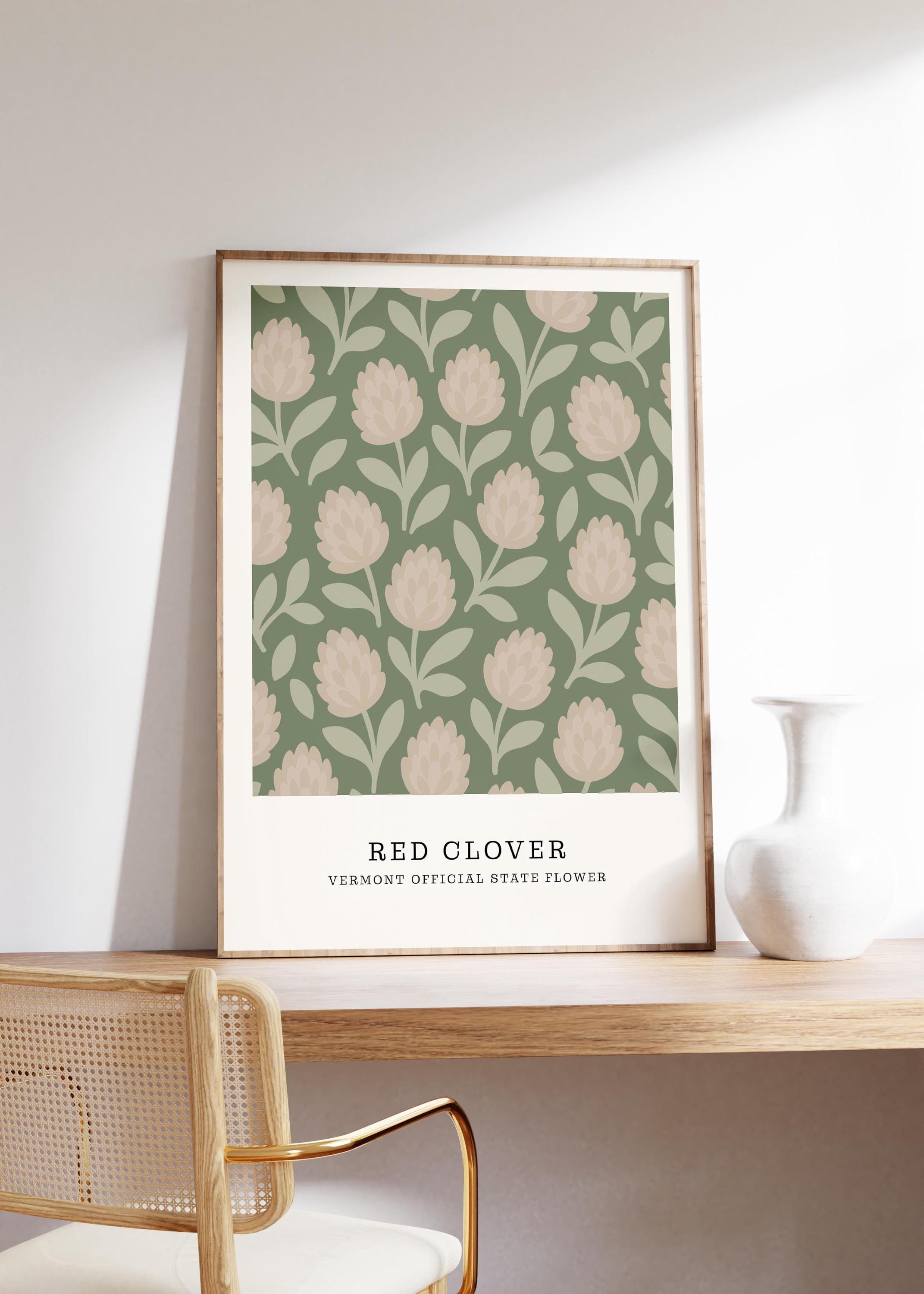 Vermont state flower art print, red clover