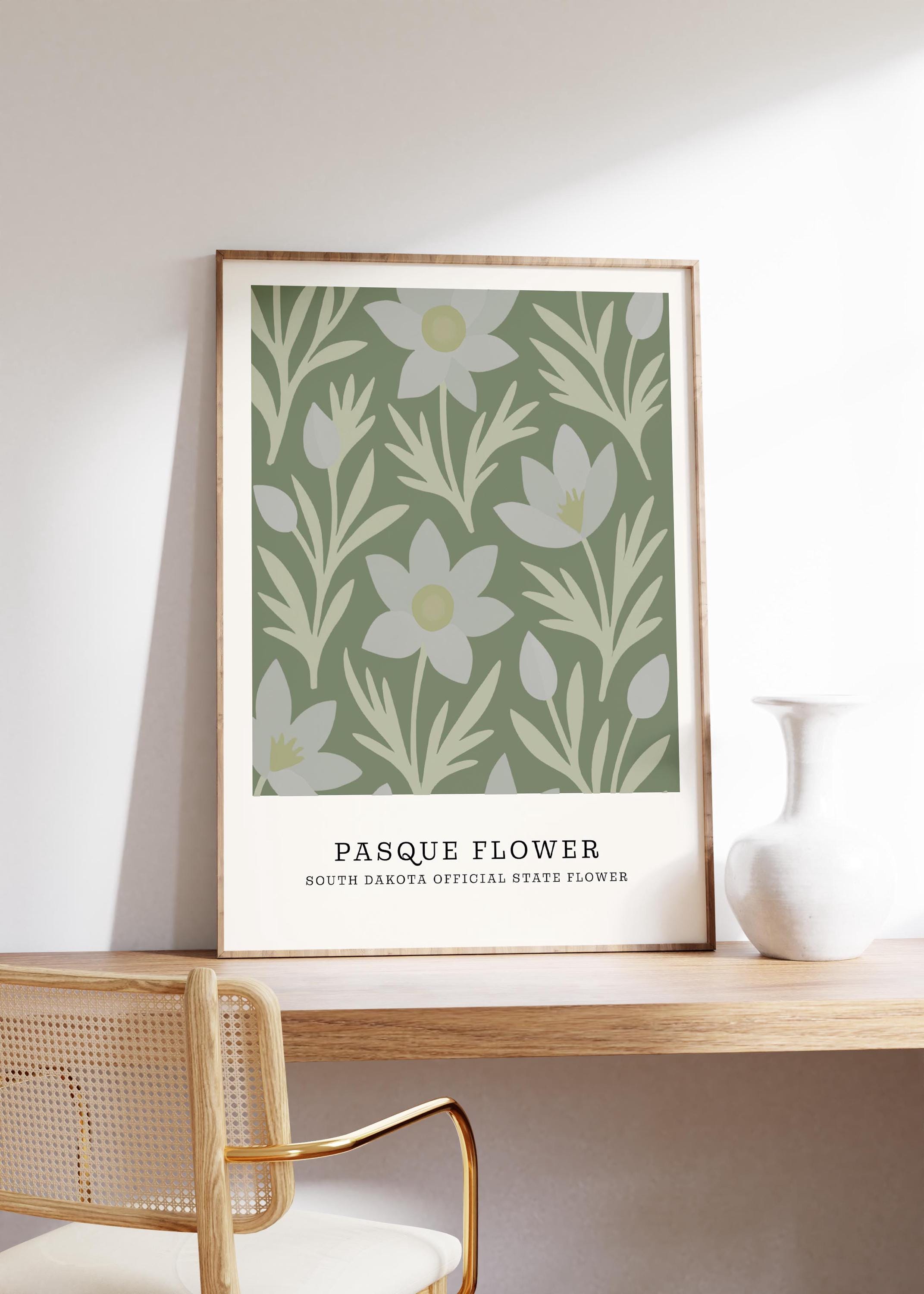 South Dakota state flower art print, pasque flower