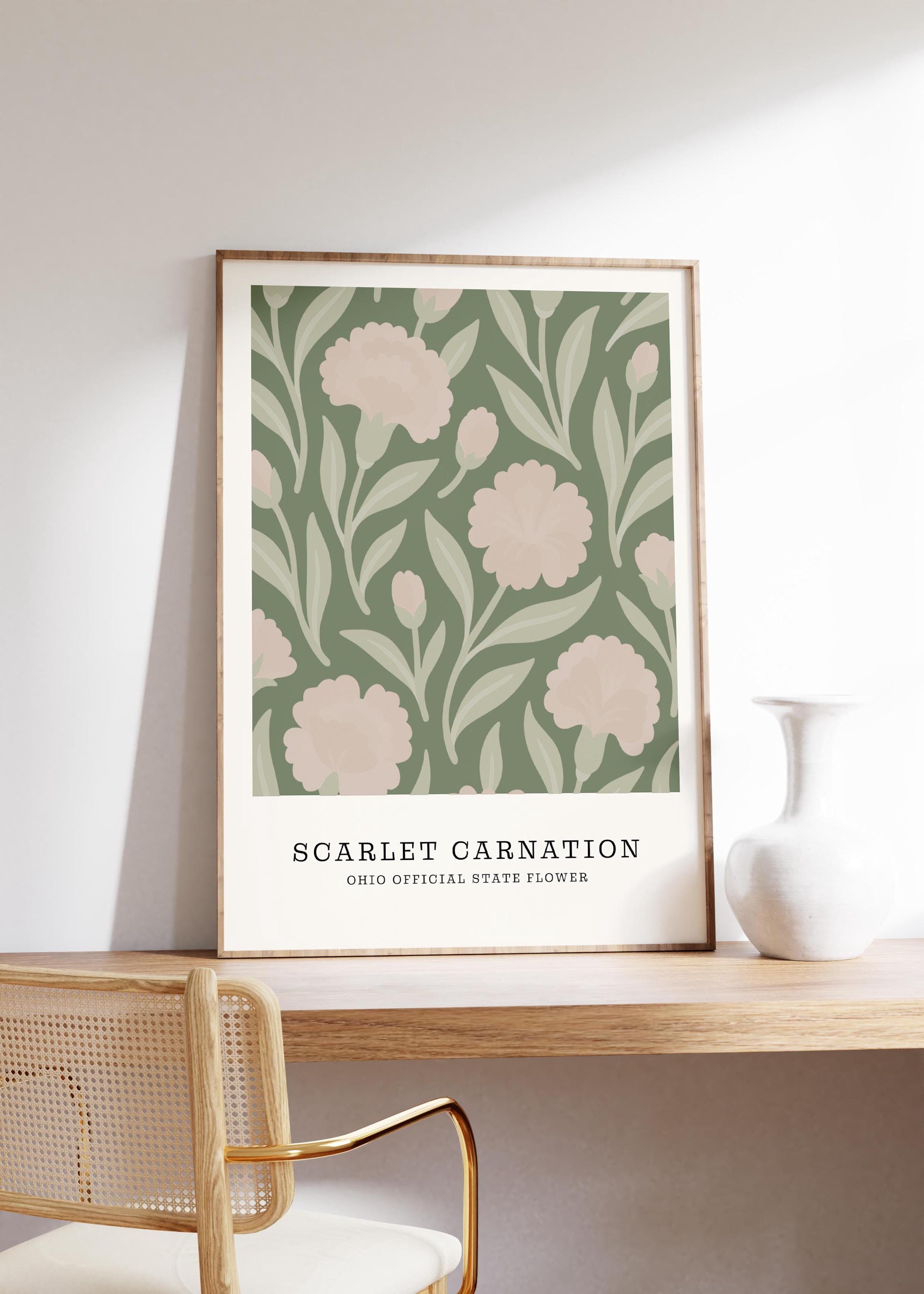 Ohio state flower art print, scarlet carnation