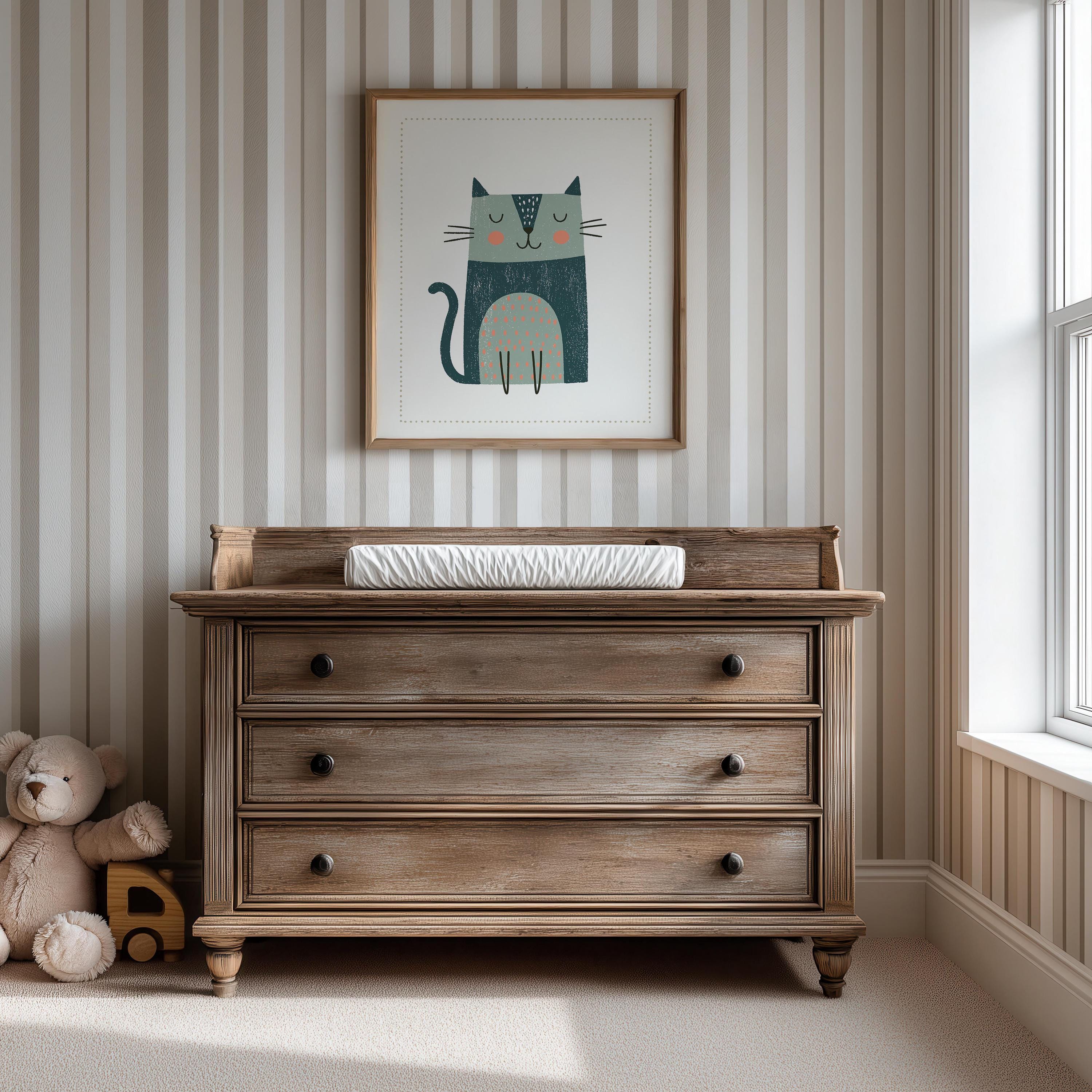 Teal cat nursery print