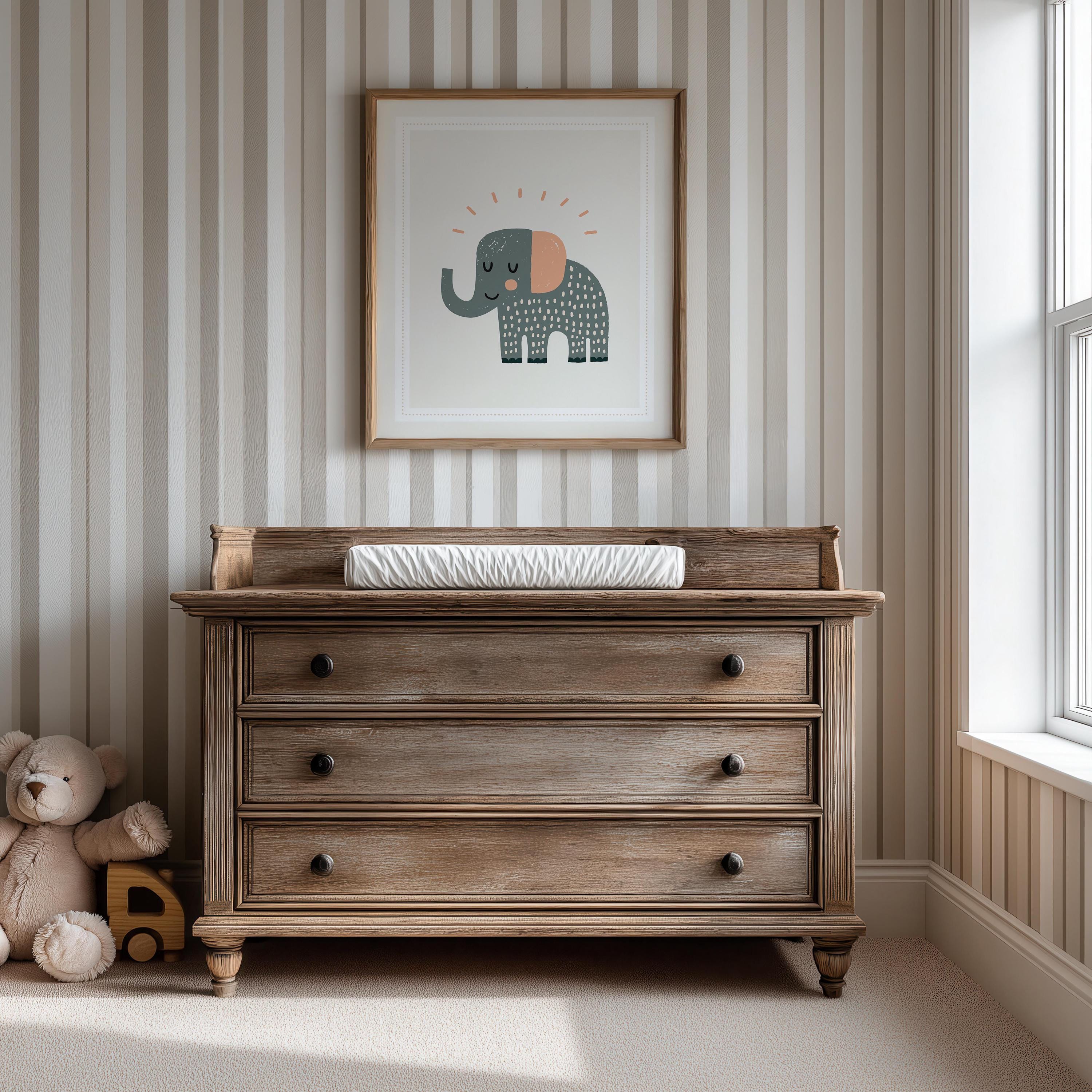 Grey elephant with sun nursery print