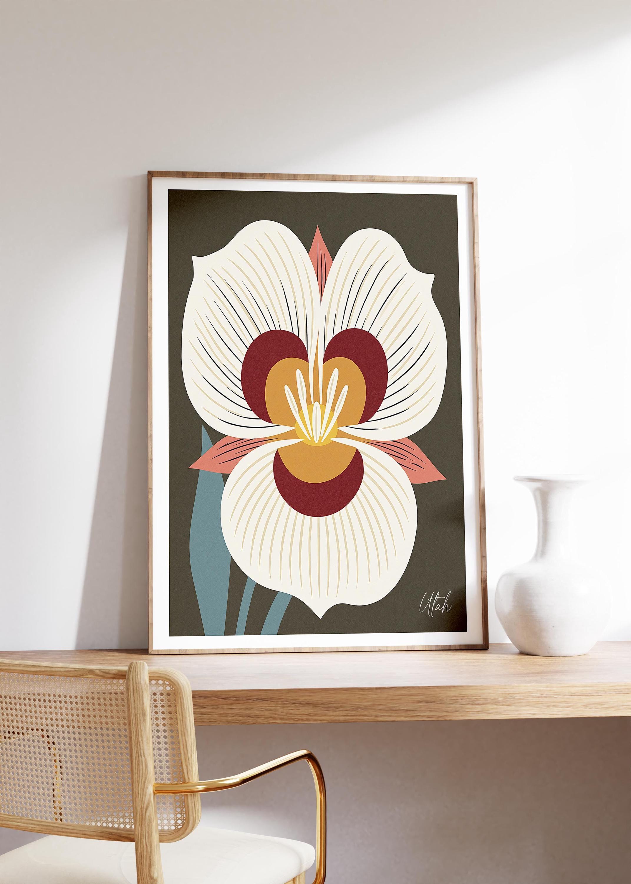 Utah state flower art print, sego lily