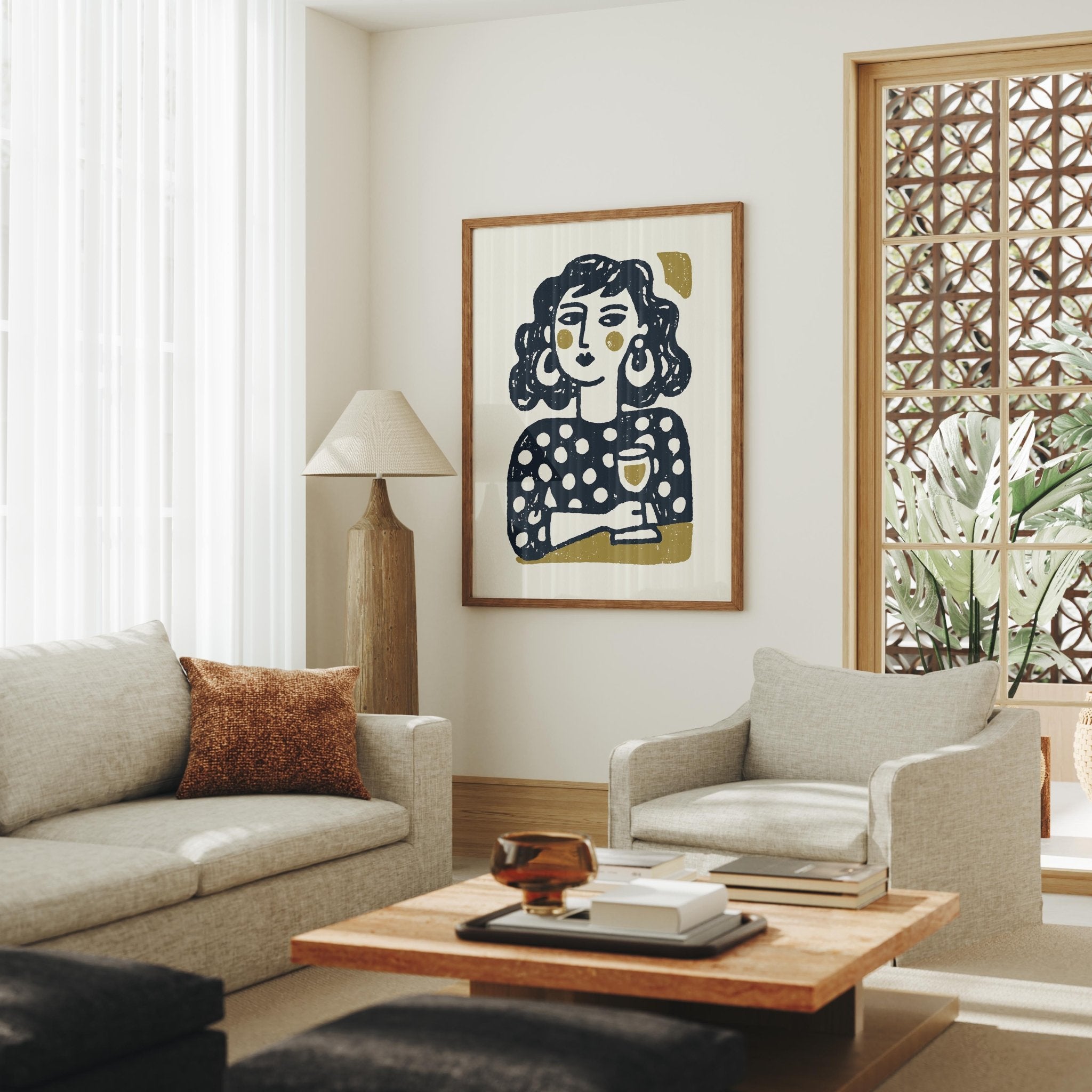 Champagne and Charm, Polka Dot Woman Art Print - The FlatFile Society
