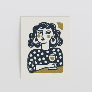Champagne and Charm, Polka Dot Woman Art Print - The FlatFile Society