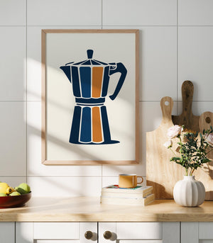Color Block Moka Pot Art Print, Modern Coffee Wall Decor - The FlatFile Society