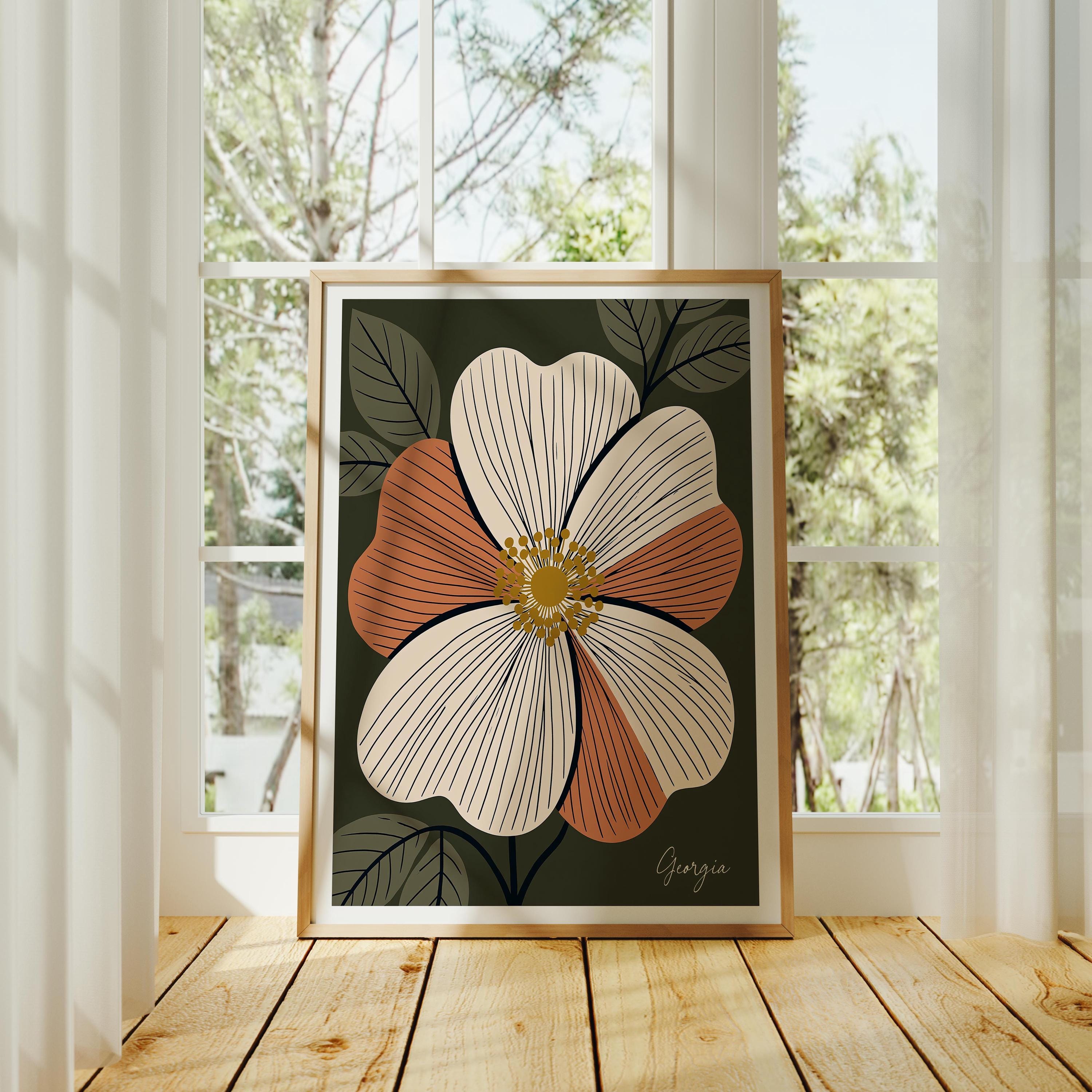 Georgia state flower art print, Cherokee rose