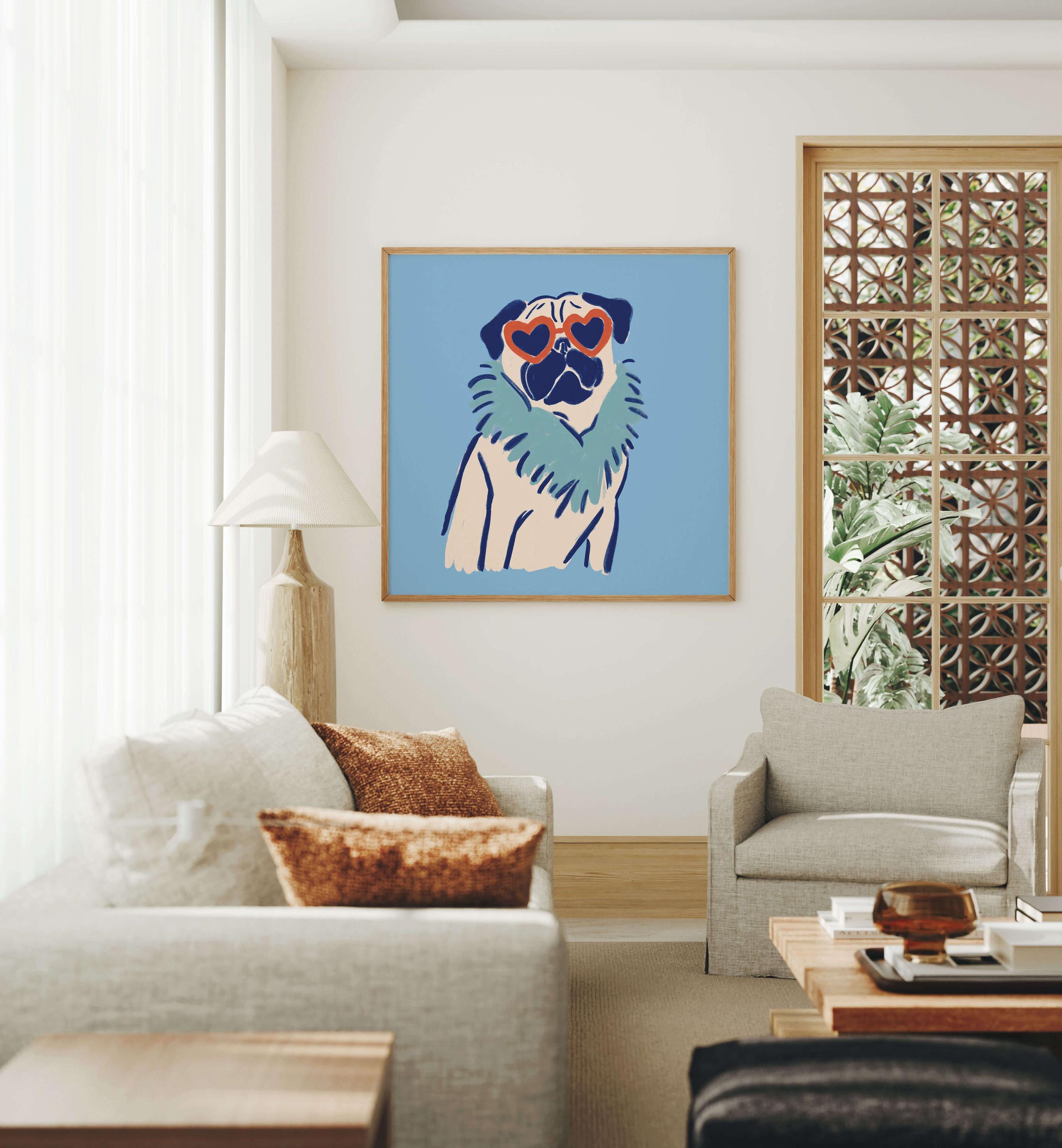 Pug heart sunglasses art print