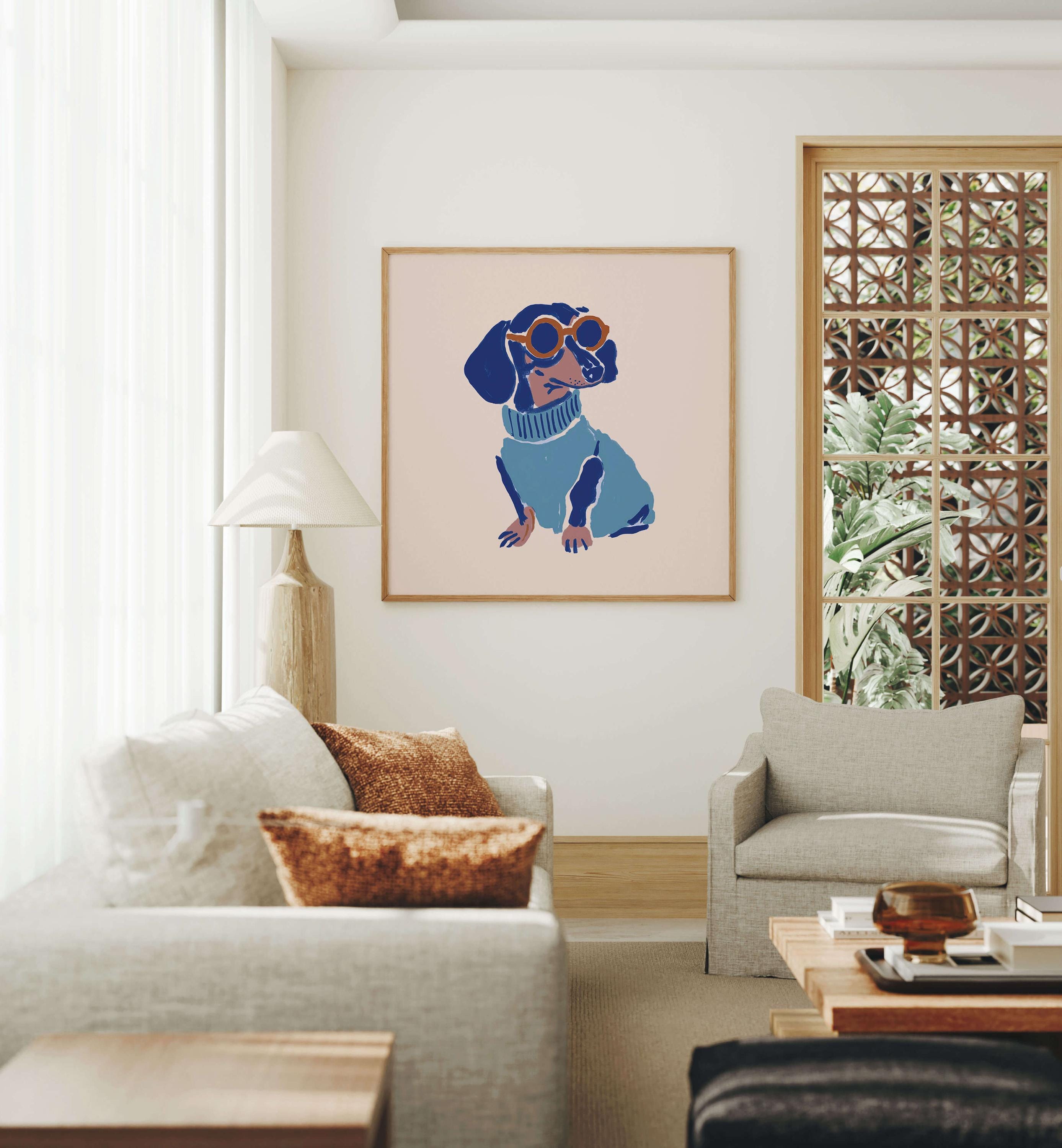Dachshund blue sweater art print