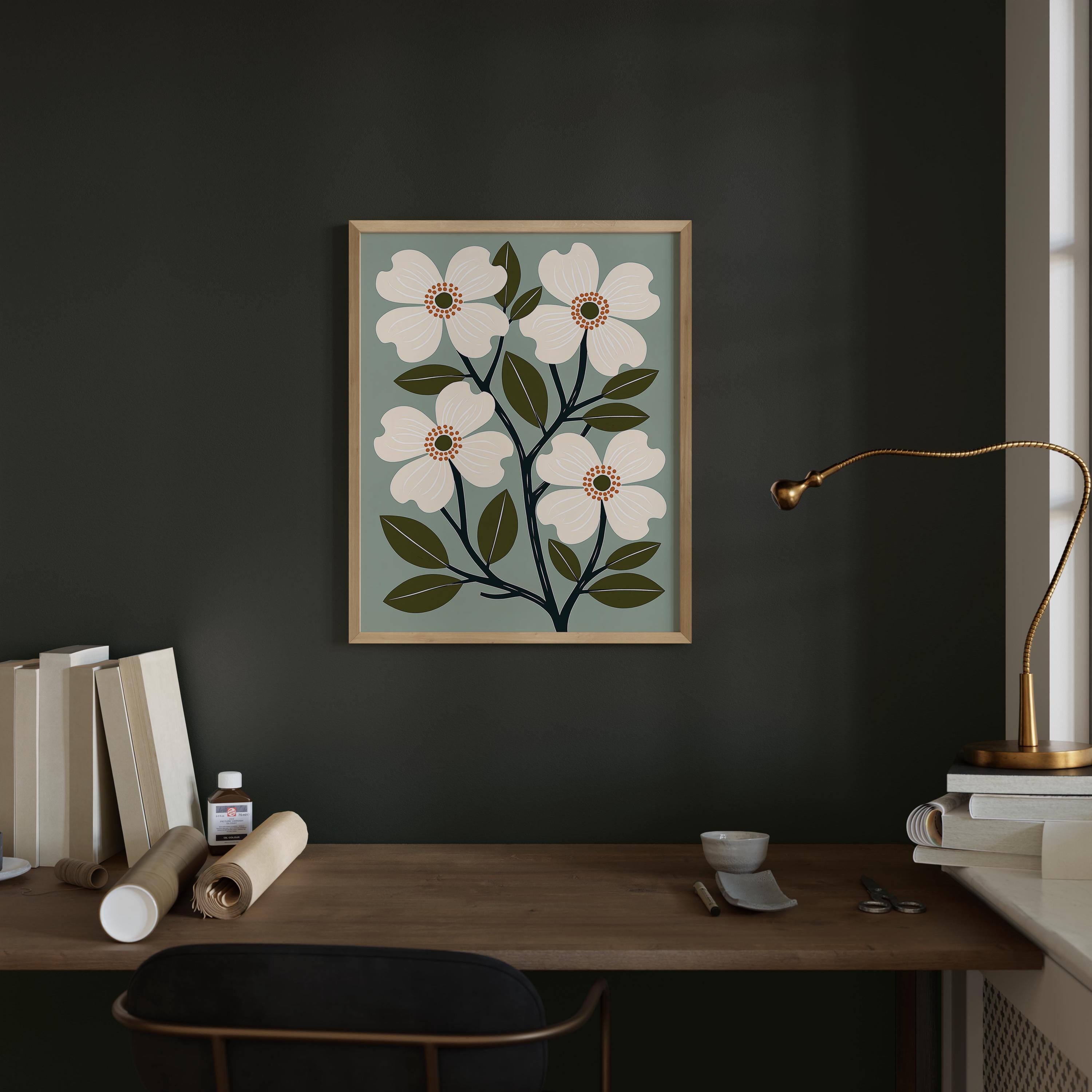 Virginia state flower art print, American dogwood