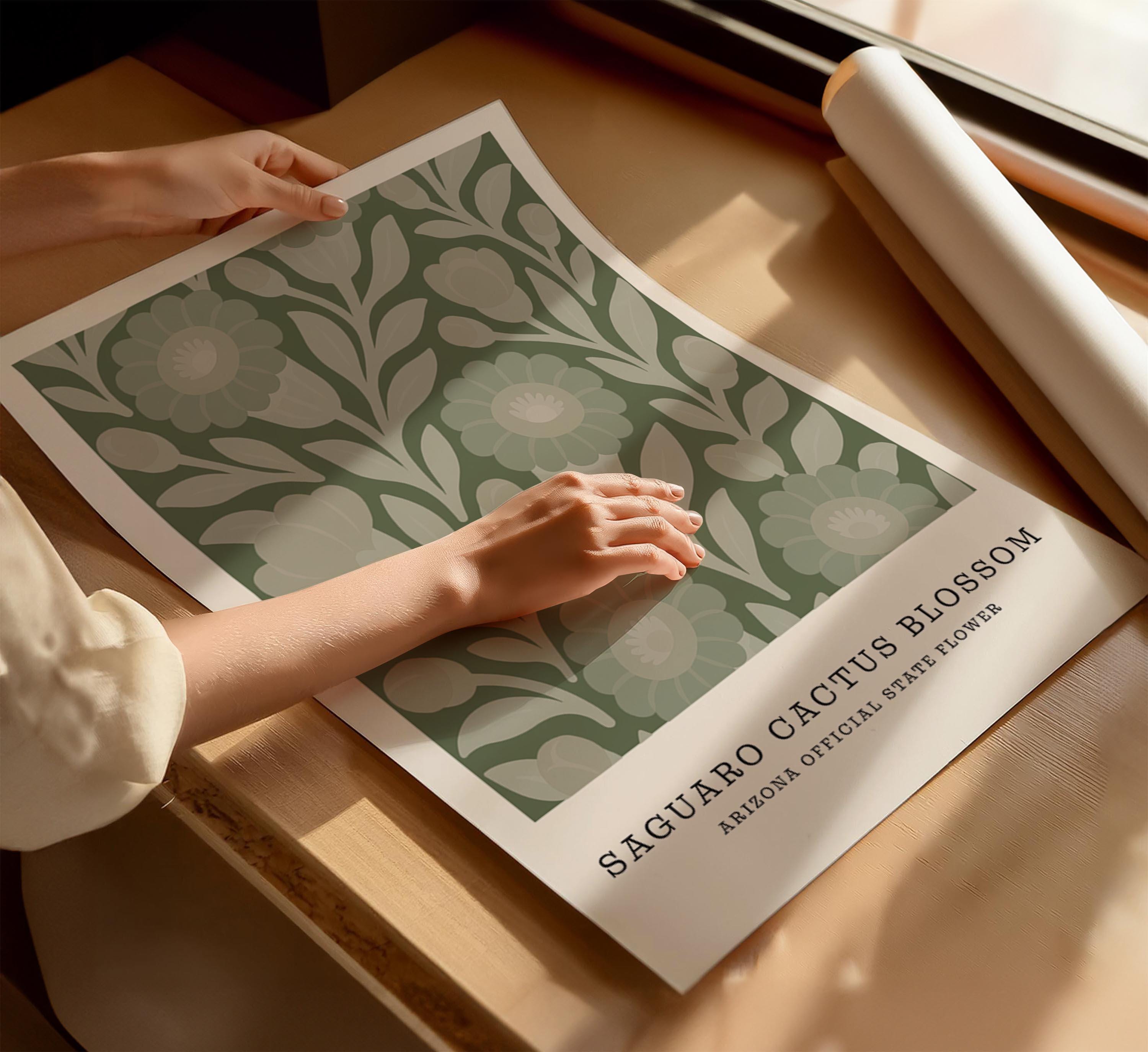 Arizona state flower art print, saguaro cactus blossom